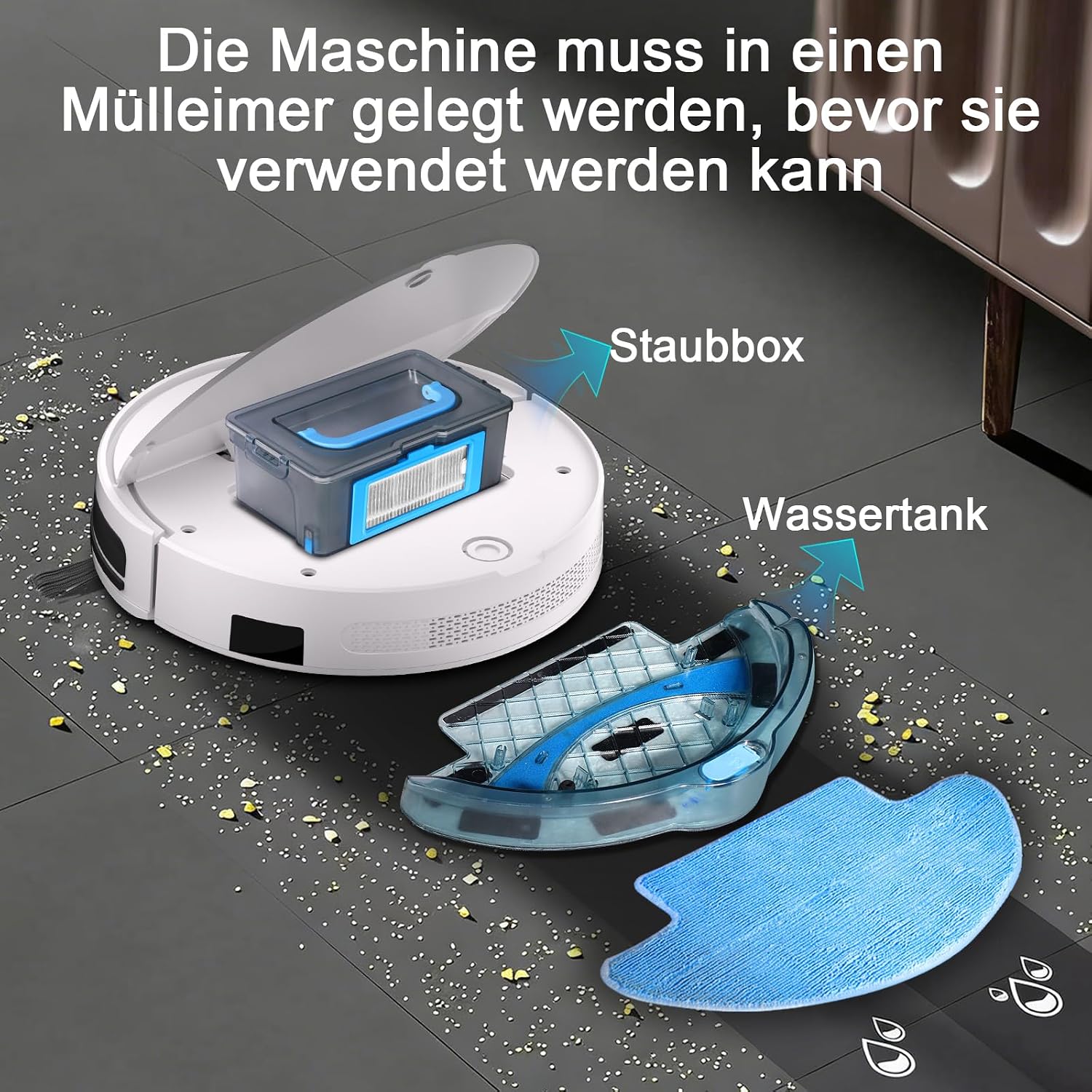 Saugroboter mit Wischfunktion bis zu 5500 Pa Anti-Tangle-Seitenbürste | 2-in-1 Staubsauger Roboter APP/Alexa/Fernbedienung, 7.8CM, Selbstladend, Geeignet für Tierhaare, 120 Mins, 2.4G WiFi- Weiß 4 Saugroboter mit Wischfunktion bis zu 5500 Pa Anti-Tangle-Seitenbürste | 2-in-1 Staubsauger Roboter APP/Alexa/Fernbedienung, 7.8CM, Selbstladend, Geeignet für Tierhaare, 120 Mins, 2.4G WiFi- Weiß – Bild 4