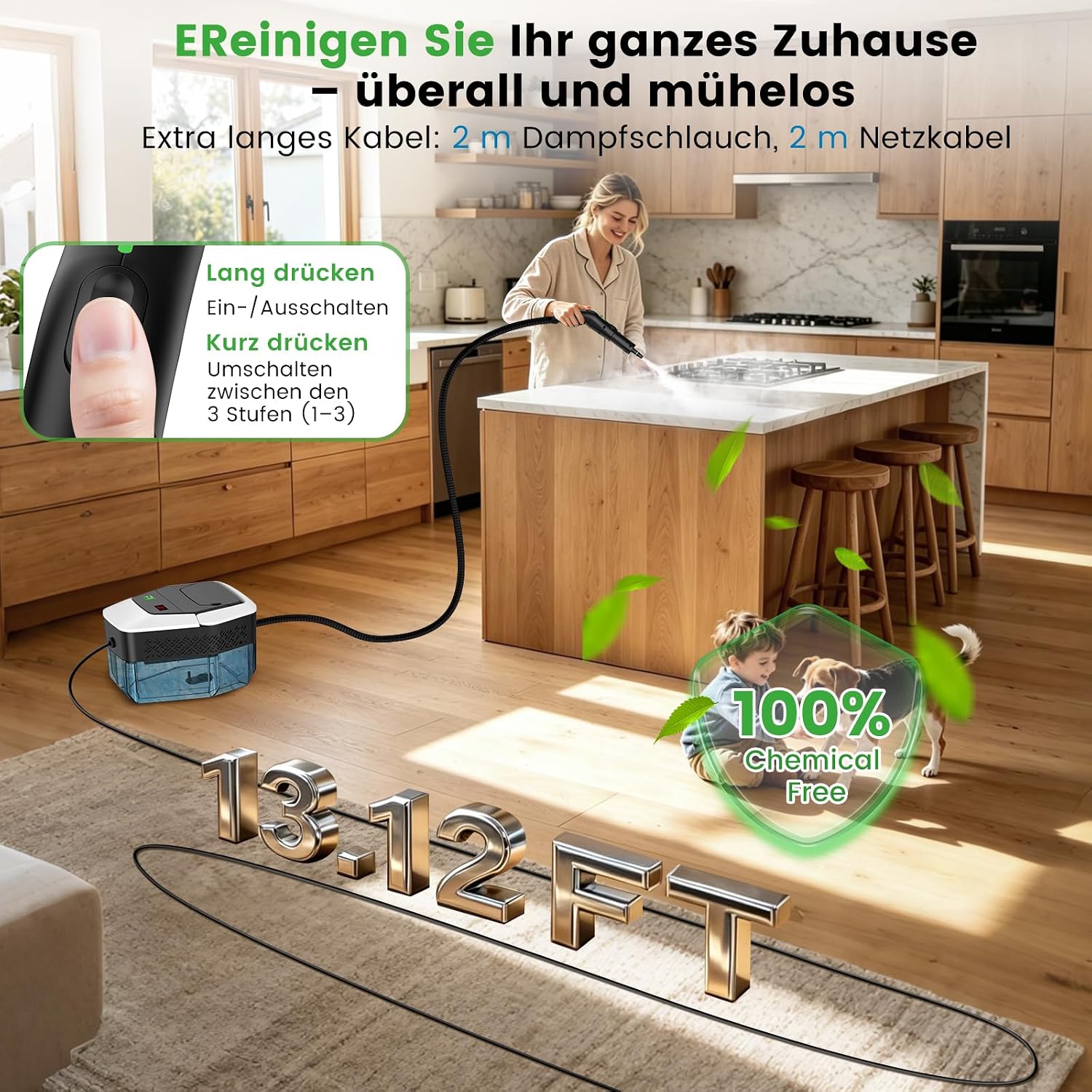 Granarbol 1800ml -2500W Dampfreiniger, 8s Heizung 275°F/145°C Entfernt Fett | Handdampfreiniger Testsieger, Steam Cleaner mit 10PCS Reinigungsset,3.2 Bar/ 3-stufig für Auto Bad Fenster Fliesen Sofa Küche 4 Granarbol 1800ml -2500W Dampfreiniger, 8s Heizung 275°F/145°C Entfernt Fett | Handdampfreiniger Testsieger, Steam Cleaner mit 10PCS Reinigungsset,3.2 Bar/ 3-stufig für Auto Bad Fenster Fliesen Sofa Küche – Bild 4