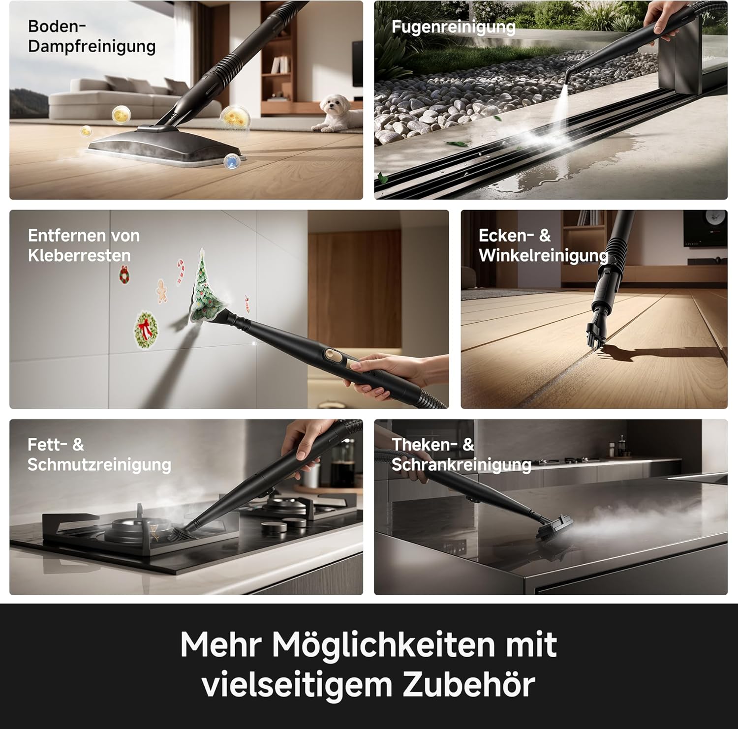 MOVA S10 Dampfreiniger, 9 Aufsätze, Superheißer Dampf, 16.000 Pa, Schwarz 4 MOVA S10 Dampfreiniger, 9 Aufsätze, Superheißer Dampf, 16.000 Pa, Schwarz – Bild 4