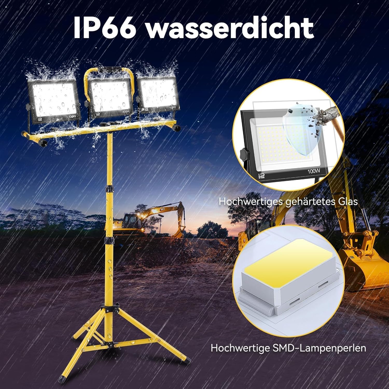 300W LED Baustrahler 6500K Einstellbare Richtung LED Baustrahler 230V Kaltweiss Scheinwerfer 30000lm Arbeitsscheinwerfer IP65 Wasserdicht Bauscheinwerfer für Baustellen mit Stecker 3m Kabel 5 300W LED Baustrahler 6500K Einstellbare Richtung LED Baustrahler 230V Kaltweiss Scheinwerfer 30000lm Arbeitsscheinwerfer IP65 Wasserdicht Bauscheinwerfer für Baustellen mit Stecker 3m Kabel – Bild 5