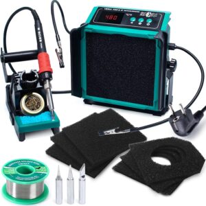 YIHUA 948DQ-III 2-in-1 Lötdampf-Absaugventilator 110W Lötstations Lötkolben Set Lötabsaugung Lötrauchabsorber mit Helfenden Händen Eisenhalter Eisenspitzen Filter Lötdraht (EU PLUG)
