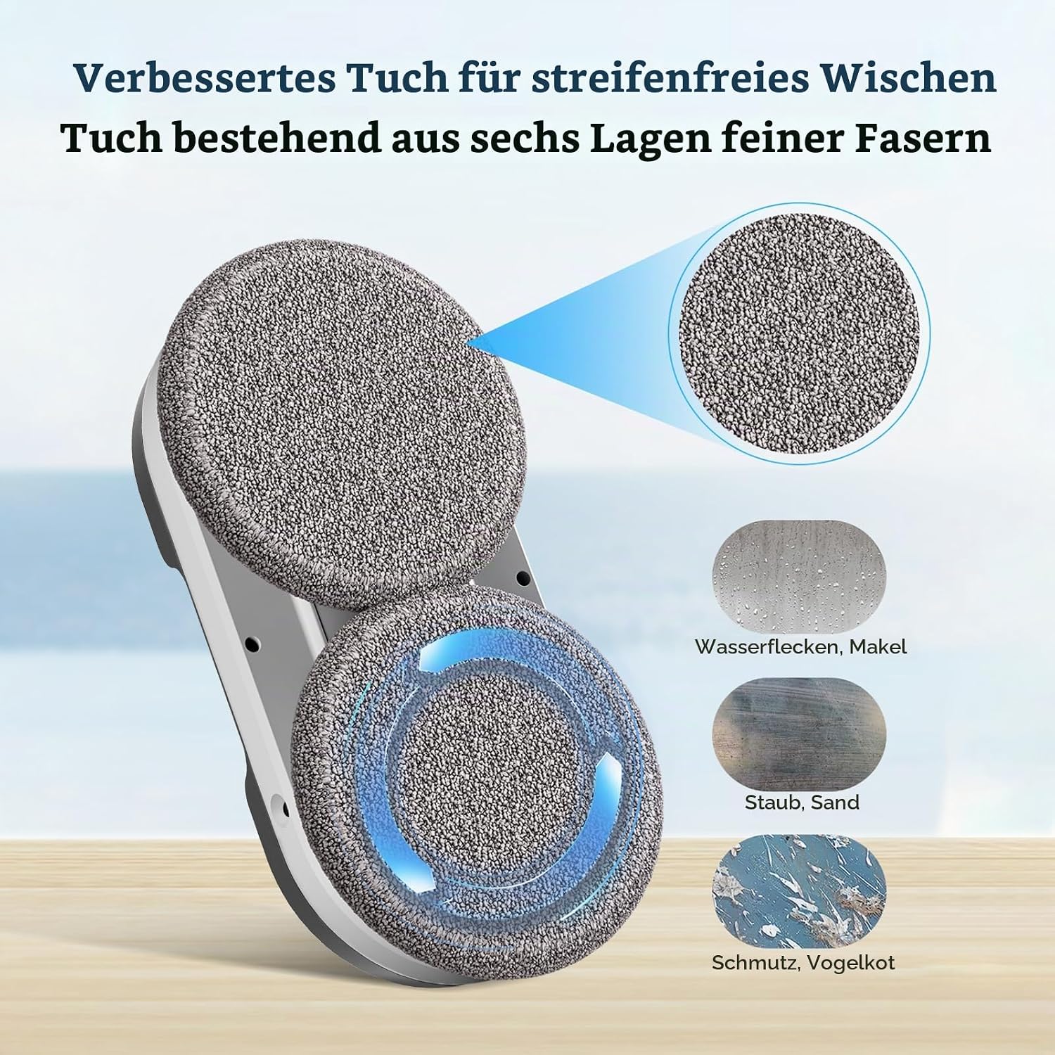 Fensterputzroboter mit Bidirektionaler Ultraschall-Wasserstrahl, | Doppelhelix4800-6400Pa,Extern und Intern 85 ml Tank, Kantenerkennung, Gründliche Reinigung, Hinterlässt Keine Spuren 4 Fensterputzroboter mit Bidirektionaler Ultraschall-Wasserstrahl, | Doppelhelix4800-6400Pa,Extern und Intern 85 ml Tank, Kantenerkennung, Gründliche Reinigung, Hinterlässt Keine Spuren – Bild 4