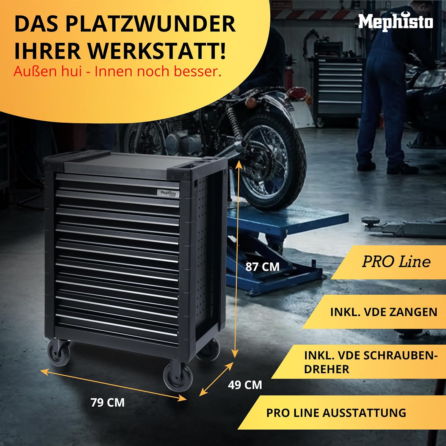 Mephisto Werkzeugwagen Full Black ProLine Werkstattwagen 9 Schubladen 2 Mephisto Werkzeugwagen Full Black ProLine Werkstattwagen 9 Schubladen – Bild 2