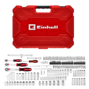 Einhell Stecknuss- und Ratschen-Set, 181-tlg. (1/4", 3/8" & 1/2", 72-Zahn-Umschaltknarren, CrV-Stahl, S2-Bits, lange Stecknüsse, E- & Pentalobe-Nüsse, Koffer) | Steckschlüssel-Satz | Umschaltknarren | Bit-Sortiment | Schraubendrehergriff | Stiftschlüssel | inkl. Koffer