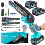8 Zoll Mini Akku-Kettensäge zum Beschneiden, 2x4000 mAh Akku-Säge, elektrische Säge mit Ölpumpe, tragbare elektrische Kettensäge zum Schneiden von Holz Gärten