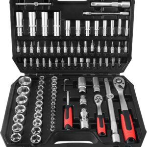CCLIFE Steckschlüsselsatz 94-tlg. 1/4" 1/2" 4-32 mm | 72-Zahn Ratschen | 5° Rückholwinkel | CrV Stahl | klare Größenmarkierung | Werkzeugkoffer