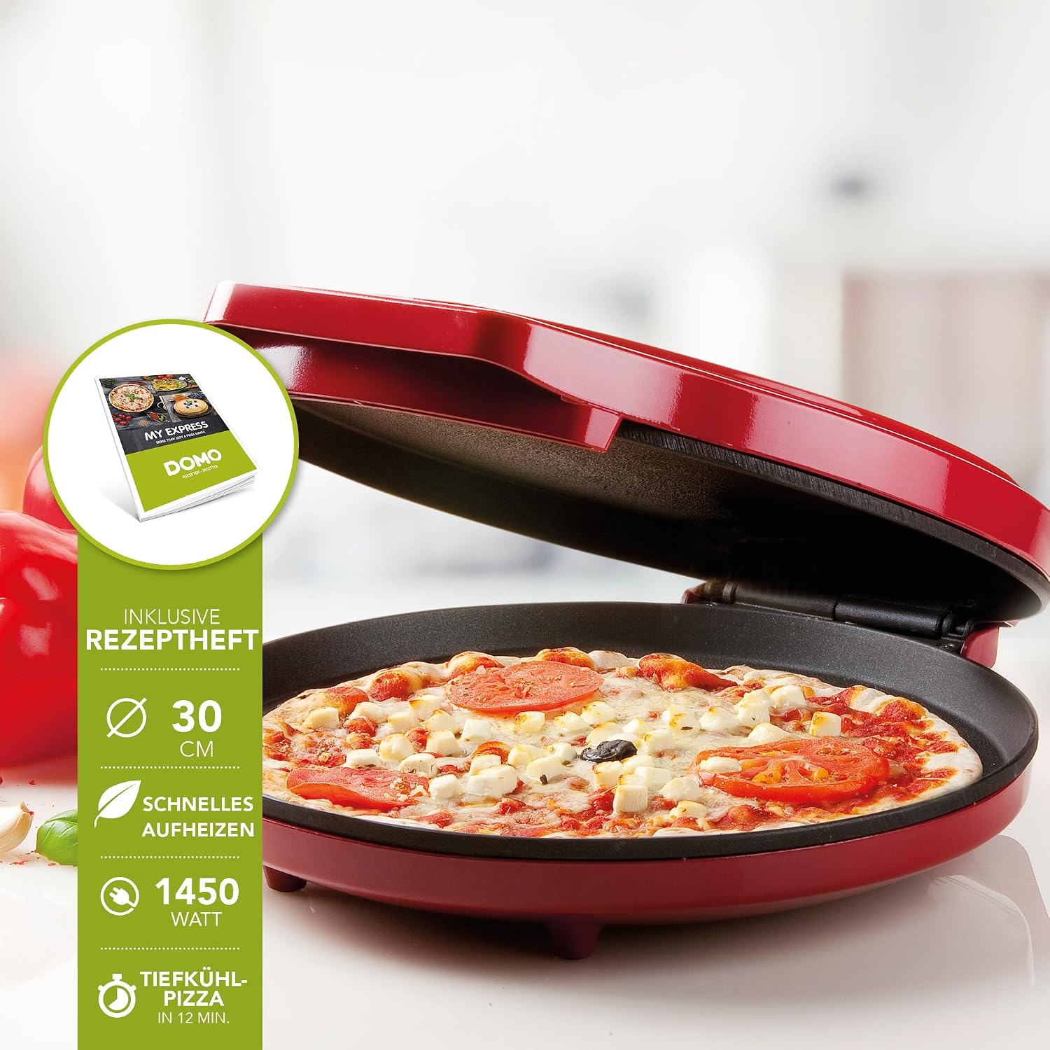 DOMO Pizzaofen – 30 cm, Pizza in 12 Min., 1450 W, Antihaft 2 DOMO Pizzaofen – 30 cm, Pizza in 12 Min., 1450 W, Antihaft – Bild 2