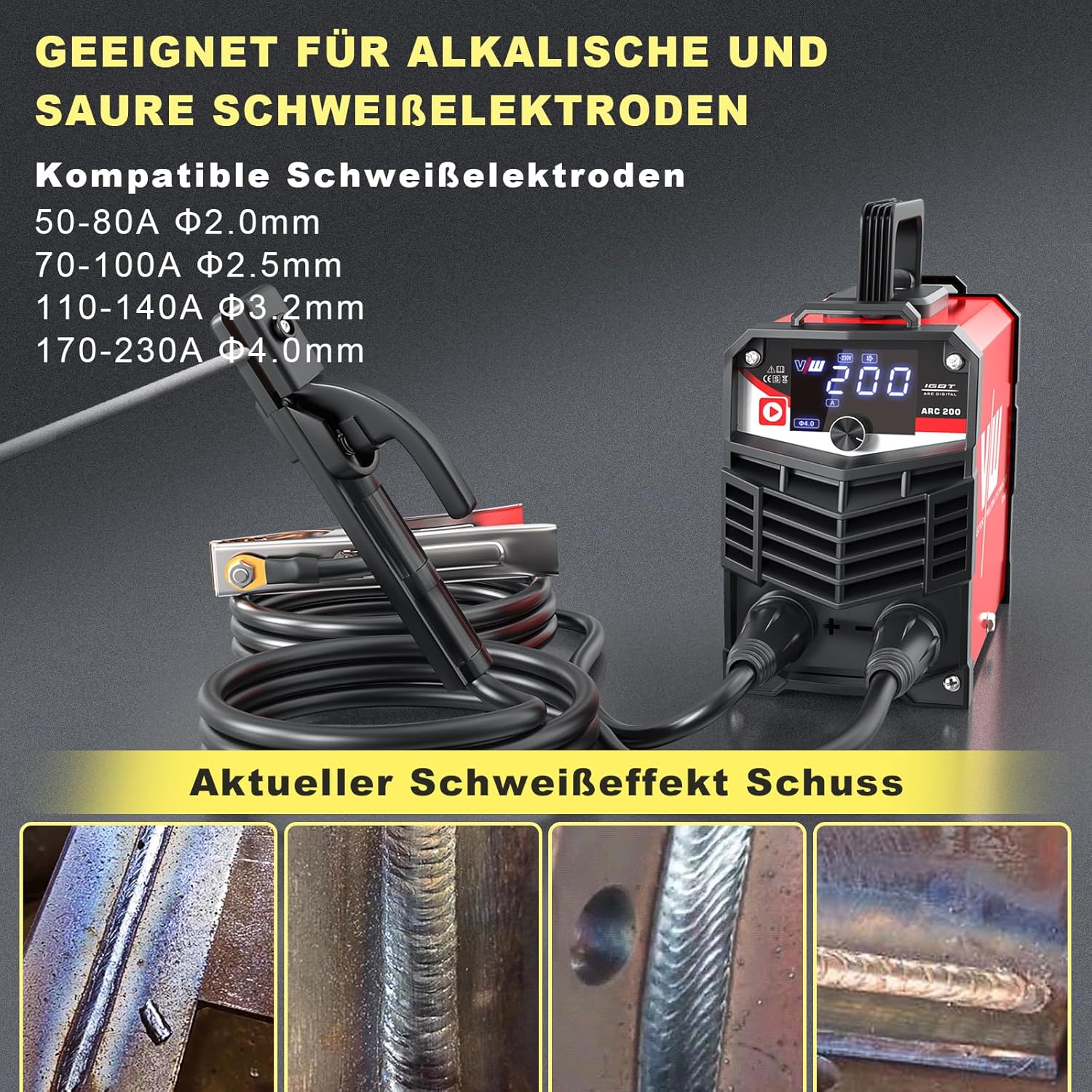 VECTOR WELDING Elektroden Schweißgerät ARC200 Set, Inverter Schweißgerät | MMA Elektro Schweissgerät mit Digitales Display, Anti-Sticking und Überhitzungsschutz - Inklusive Schweißhelm und Zubehör 5 VECTOR WELDING Elektroden Schweißgerät ARC200 Set, Inverter Schweißgerät | MMA Elektro Schweissgerät mit Digitales Display, Anti-Sticking und Überhitzungsschutz - Inklusive Schweißhelm und Zubehör – Bild 5