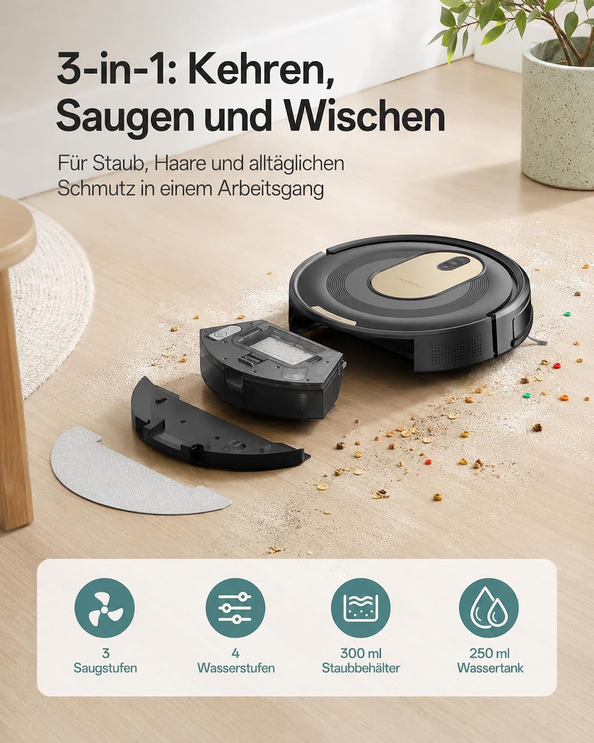 Vexilar W8 Saugroboter mit Wischfunktion, 5000 Pa Saugkraft 3 Vexilar W8 Saugroboter mit Wischfunktion, 5000 Pa Saugkraft – Bild 3
