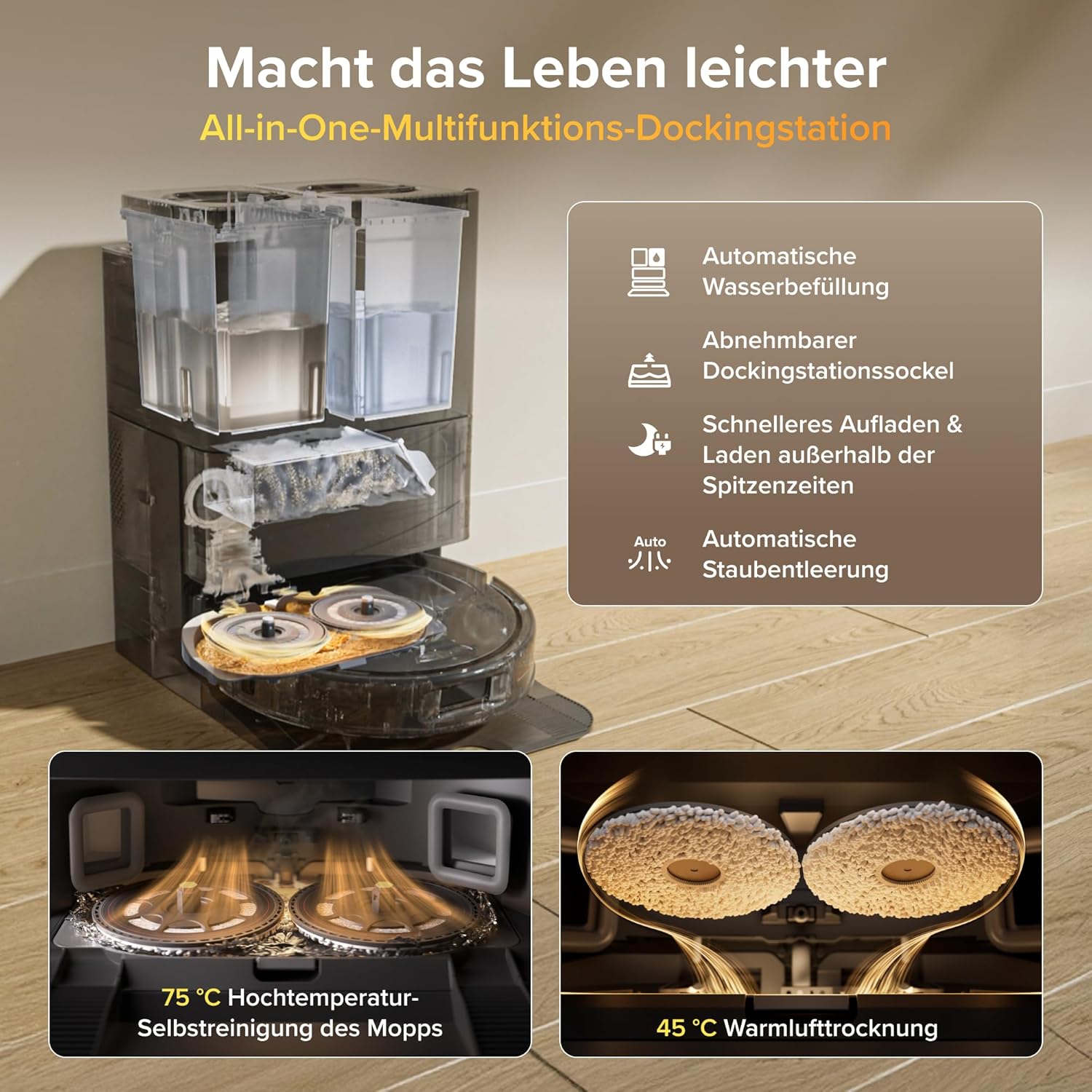roborock Qrevo S Pro Set Saugroboter mit Wischfunktion, 18.500 Pa Saugkraft | verbessert von QV 35A, 75 °C Heißwasser-Moppreinigung, Anti-Tangle System, Hindernisvermeidung, All-in-One Dock (Schwarz) 2 roborock Qrevo S Pro Set Saugroboter mit Wischfunktion, 18.500 Pa Saugkraft | verbessert von QV 35A, 75 °C Heißwasser-Moppreinigung, Anti-Tangle System, Hindernisvermeidung, All-in-One Dock (Schwarz) – Bild 2