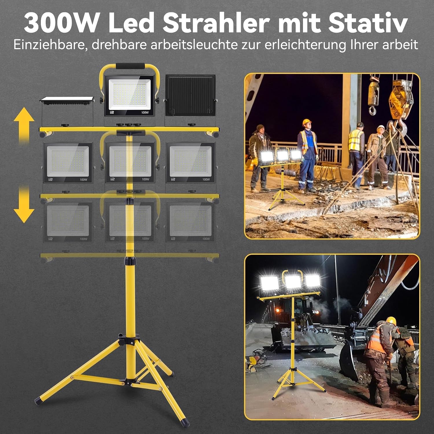 300W LED Baustrahler 6500K Einstellbare Richtung LED Baustrahler 230V Kaltweiss Scheinwerfer 30000lm Arbeitsscheinwerfer IP65 Wasserdicht Bauscheinwerfer für Baustellen mit Stecker 3m Kabel 3 300W LED Baustrahler 6500K Einstellbare Richtung LED Baustrahler 230V Kaltweiss Scheinwerfer 30000lm Arbeitsscheinwerfer IP65 Wasserdicht Bauscheinwerfer für Baustellen mit Stecker 3m Kabel – Bild 3