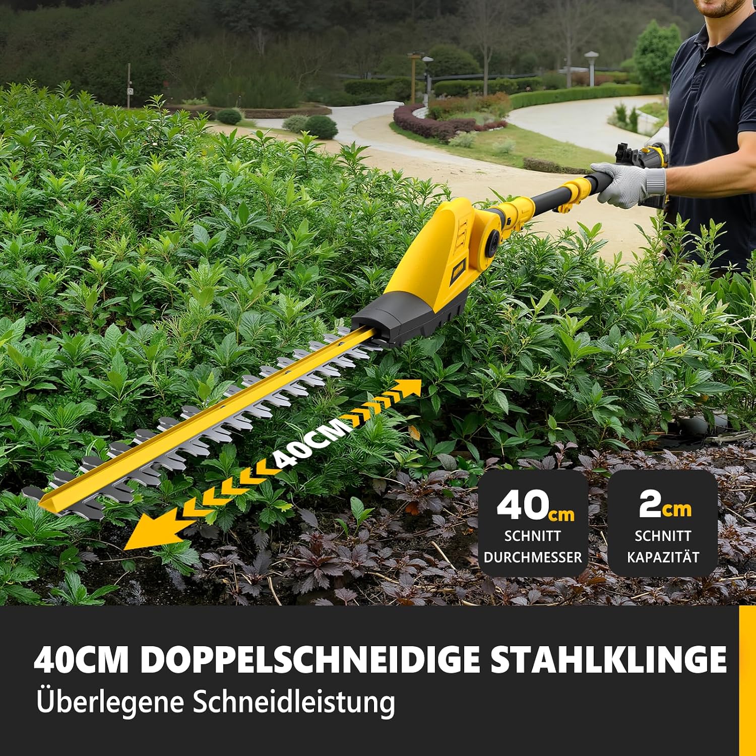 Alloyman 20V MAX 2-in-1 Teleskop Akku Heckenschere und Akku Hochentaster, mit 2 x 4,0 Ah Akkus und Ladegerät, 2,4 Meter Teleskopsäge und Heckenschneider für Strauch und Heckenschnitt 3 Alloyman 20V MAX 2-in-1 Teleskop Akku Heckenschere und Akku Hochentaster, mit 2 x 4,0 Ah Akkus und Ladegerät, 2,4 Meter Teleskopsäge und Heckenschneider für Strauch und Heckenschnitt – Bild 3