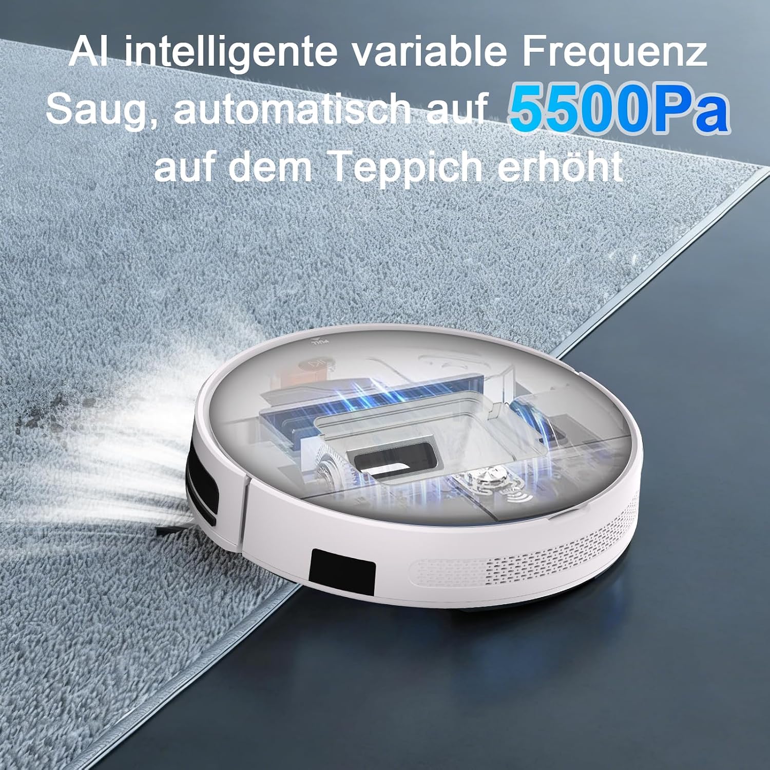Saugroboter mit Wischfunktion bis zu 5500 Pa Anti-Tangle-Seitenbürste | 2-in-1 Staubsauger Roboter APP/Alexa/Fernbedienung, 7.8CM, Selbstladend, Geeignet für Tierhaare, 120 Mins, 2.4G WiFi- Weiß 2 Saugroboter mit Wischfunktion bis zu 5500 Pa Anti-Tangle-Seitenbürste | 2-in-1 Staubsauger Roboter APP/Alexa/Fernbedienung, 7.8CM, Selbstladend, Geeignet für Tierhaare, 120 Mins, 2.4G WiFi- Weiß – Bild 2
