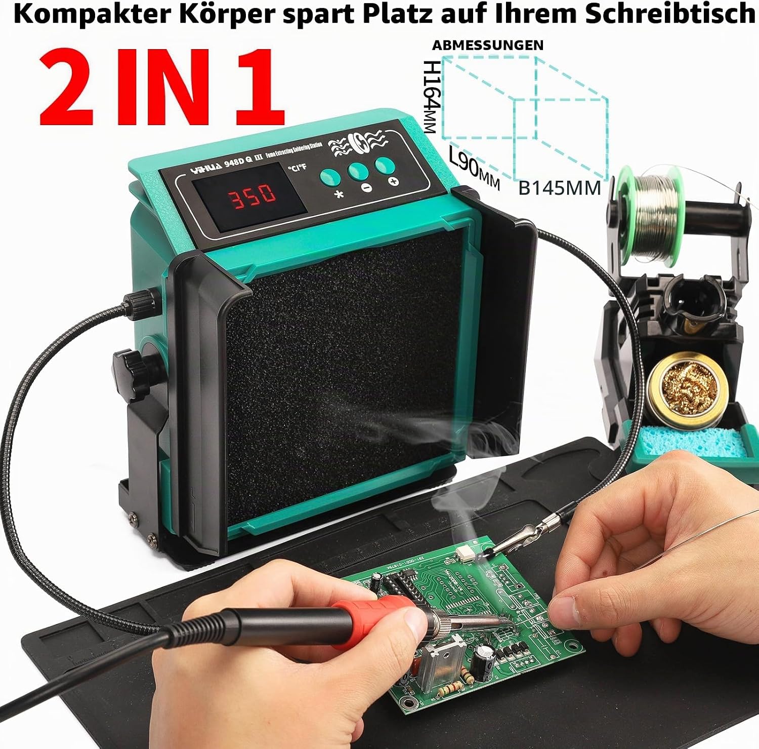 YIHUA 948DQ-III 2-in-1 Lötdampf-Absaugventilator 110W Lötstations Lötkolben Set Lötabsaugung Lötrauchabsorber mit Helfenden Händen Eisenhalter Eisenspitzen Filter Lötdraht (EU PLUG) 2 YIHUA 948DQ-III 2-in-1 Lötdampf-Absaugventilator 110W Lötstations Lötkolben Set Lötabsaugung Lötrauchabsorber mit Helfenden Händen Eisenhalter Eisenspitzen Filter Lötdraht (EU PLUG) – Bild 2