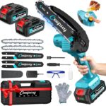 Mini Akku Kettensäge 6 Zoll mit 2x 4000 mAh Akku, 880 W Reinkupfermotor, Sicherheitsverriegelung – Elektrische Handkettensäge für Garten, Äste und Holz