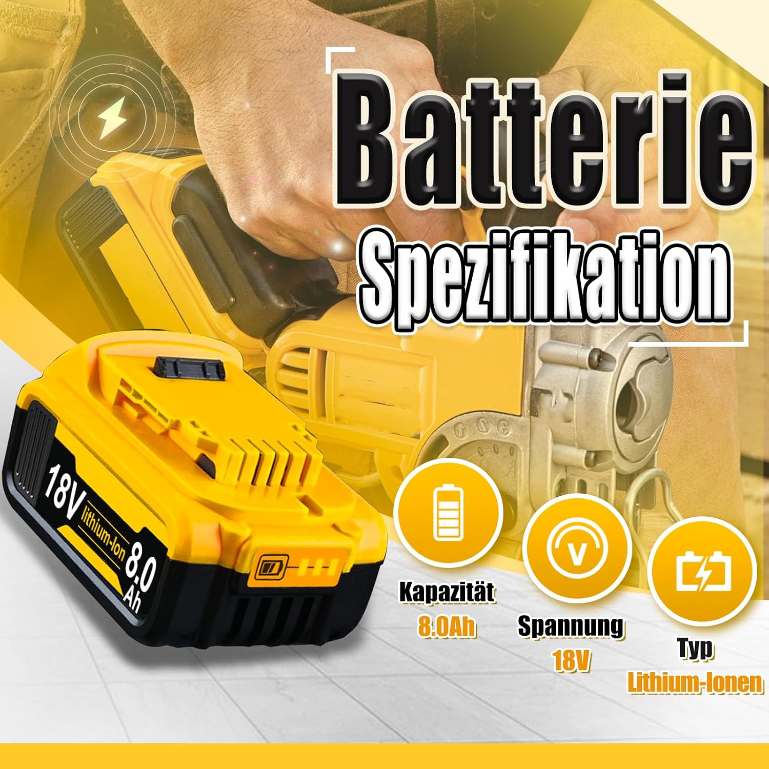 4-Pack 8.0Ah Lithium Akkus Ersatz für Dewalt Akku 18V 2 4-Pack 8.0Ah Lithium Akkus Ersatz für Dewalt Akku 18V – Bild 2