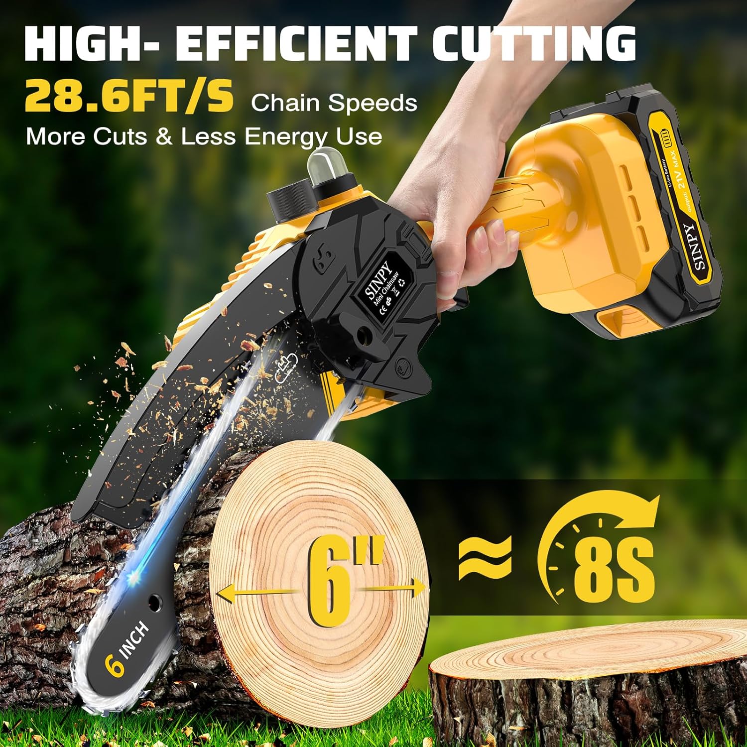 6-Zoll Mini Akku kettensäge, Akkusäge mit 2x 2000 mAh akkus kabellose Handsäge mit Sicherheitsschalter für Garten Baumschneiden Brennholz 3 6-Zoll Mini Akku kettensäge, Akkusäge mit 2x 2000 mAh akkus kabellose Handsäge mit Sicherheitsschalter für Garten Baumschneiden Brennholz – Bild 3