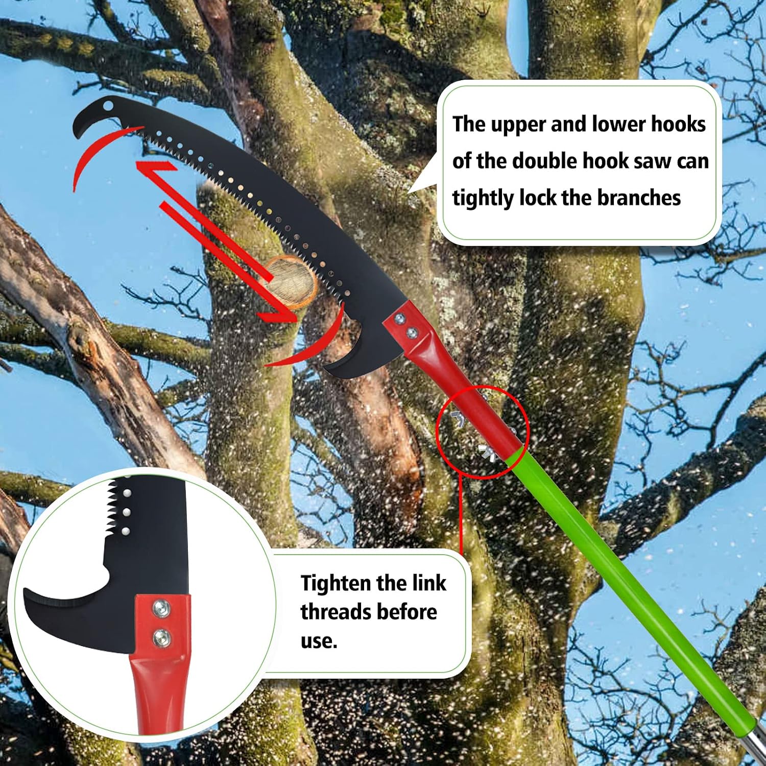 Astsäge mit Stiel 8m Handsäge Einstellbare Länge, Baumsäge Gartengeräte-Set Palme Hochentaster hochreichbare Stange mit Tragetasche, schneidet sauber und schnell für hohe Äste (Enthält Schere-A) 4 Astsäge mit Stiel 8m Handsäge Einstellbare Länge, Baumsäge Gartengeräte-Set Palme Hochentaster hochreichbare Stange mit Tragetasche, schneidet sauber und schnell für hohe Äste (Enthält Schere-A) – Bild 4