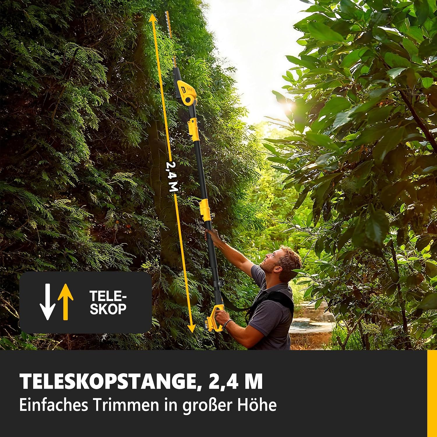 Alloyman 20V MAX 2-in-1 Teleskop Akku Heckenschere und Akku Hochentaster, mit 2 x 4,0 Ah Akkus und Ladegerät, 2,4 Meter Teleskopsäge und Heckenschneider für Strauch und Heckenschnitt 4 Alloyman 20V MAX 2-in-1 Teleskop Akku Heckenschere und Akku Hochentaster, mit 2 x 4,0 Ah Akkus und Ladegerät, 2,4 Meter Teleskopsäge und Heckenschneider für Strauch und Heckenschnitt – Bild 4