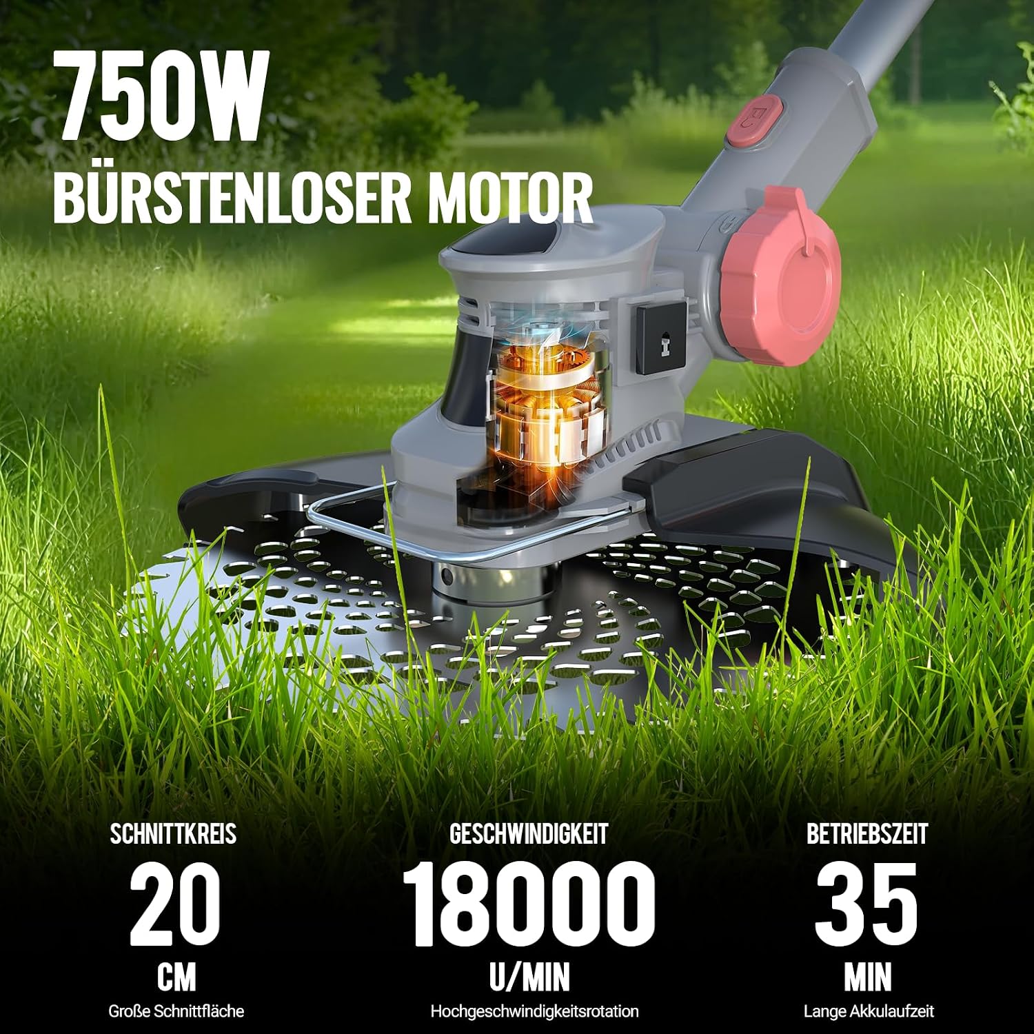 Akku Rasentrimmer mit Akku und Ladegerät, 21V Rasentrimmer für Makita Akku, Freischneider Akku - Inkl. 2 X 4.0Ah Batterie, Rasentrimmer mit Unkrautbürste, 90° Schwenkbarer Kopf, für Garten(Grau) 3 Akku Rasentrimmer mit Akku und Ladegerät, 21V Rasentrimmer für Makita Akku, Freischneider Akku - Inkl. 2 X 4.0Ah Batterie, Rasentrimmer mit Unkrautbürste, 90° Schwenkbarer Kopf, für Garten(Grau) – Bild 3