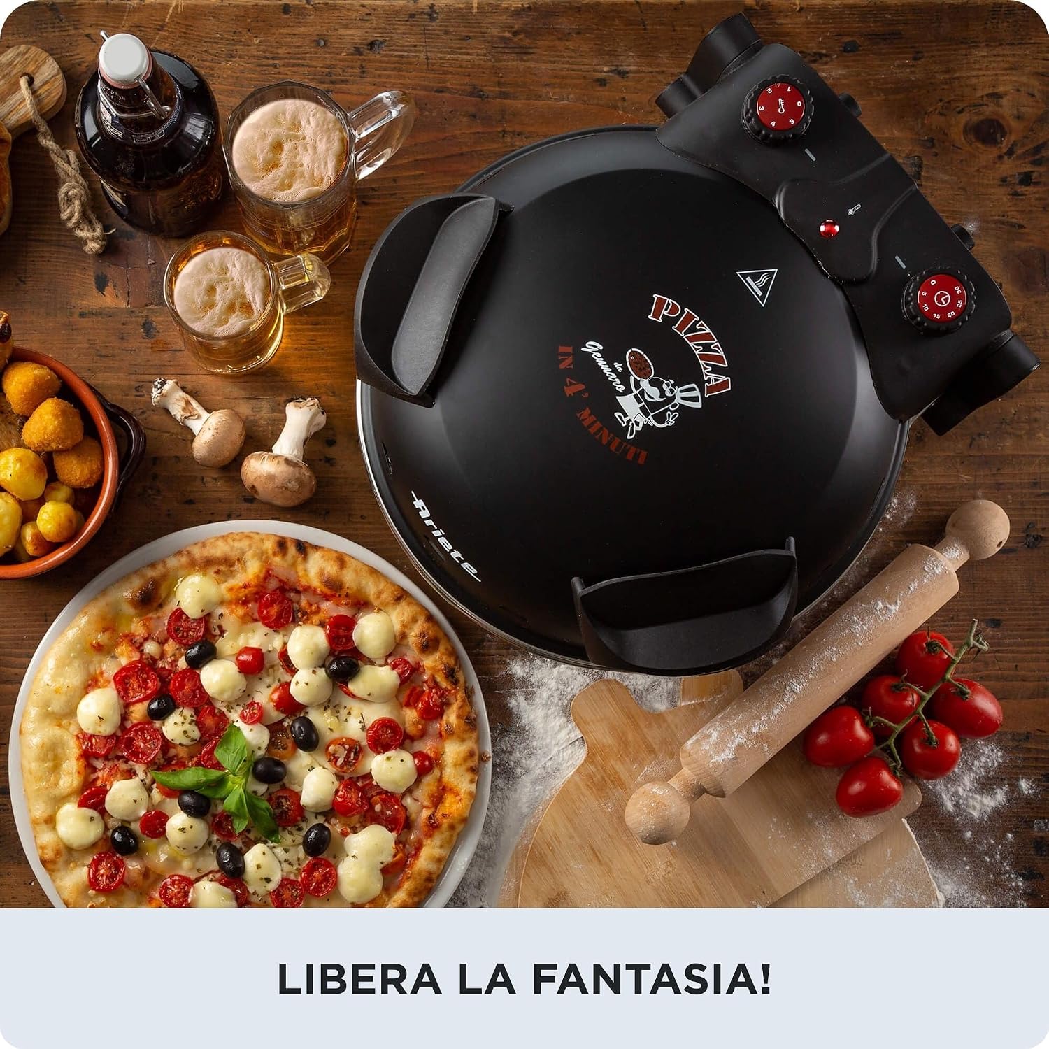Ariete Pizzaofen 917, 4-Minuten-Pizza, Pizzaofen mit 5 Garstufen, Feuerfeste Platte zum Wiederaufwärmen, Holzbrettchen im Lieferumfang Enthalten, Max. Temperatur 400°C, 1200W, Schwarz 4 Ariete Pizzaofen 917, 4-Minuten-Pizza, Pizzaofen mit 5 Garstufen, Feuerfeste Platte zum Wiederaufwärmen, Holzbrettchen im Lieferumfang Enthalten, Max. Temperatur 400°C, 1200W, Schwarz – Bild 4
