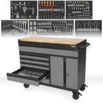 Mephisto Werkzeugwagen Twin Advanced Industrial Line mit Holzplatte | Werkstattwagen mit 6 Schubladen und 272-teiligem Werkzeugsatz