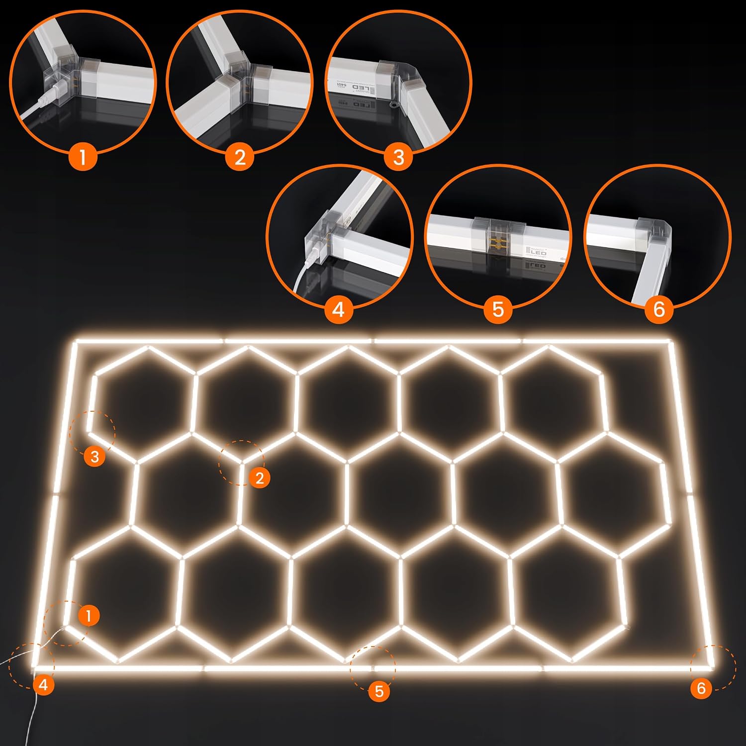 Garagenlampe LED 5-Hex 696W 4000K Verformbare LED Werkstatt Deckenleuchte DlY Sechseck Garage Licht für Garage, Werkstatt, Lager, keller, Fitnessstudio, Hexagon (243 x 484) 3 Garagenlampe LED 5-Hex 696W 4000K Verformbare LED Werkstatt Deckenleuchte DlY Sechseck Garage Licht für Garage, Werkstatt, Lager, keller, Fitnessstudio, Hexagon (243 x 484) – Bild 3