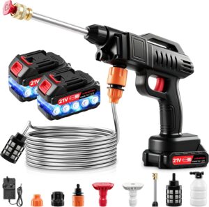 Akku Hochdruckreiniger 1500W Kabellos| Ankishi Tragbarer Hochdruckreiniger mit 2×2,0Ah Akku | Mobiler Hochdruckreiniger 60 Bar 215 L/h | 5M Schlauch 3-in-1 Düse | Waschpistole für Auto Garten Terrasse