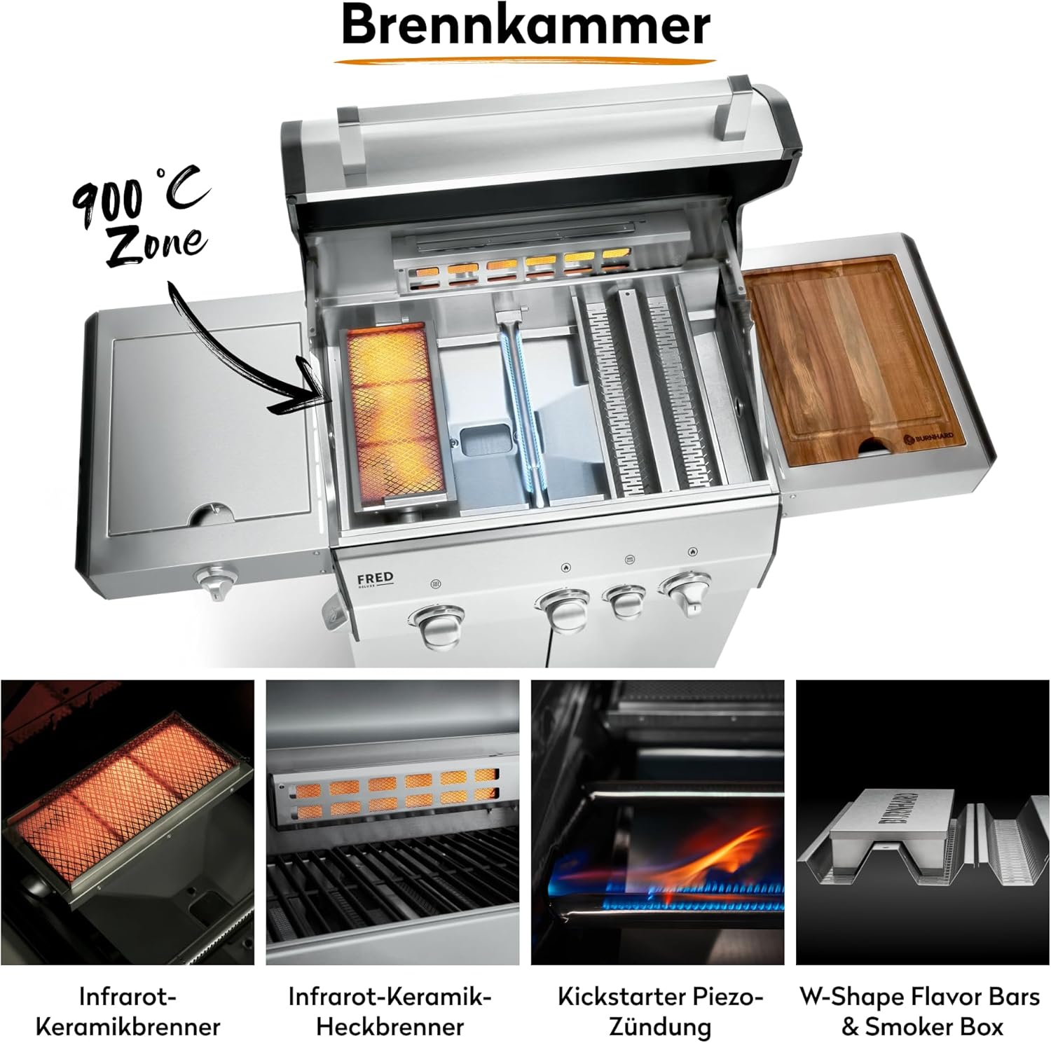 BURNHARD FRED Deluxe Gasgrill 3-Brenner, Edelstahl, 2023, Limitiert 4 BURNHARD FRED Deluxe Gasgrill 3-Brenner, Edelstahl, 2023, Limitiert – Bild 4