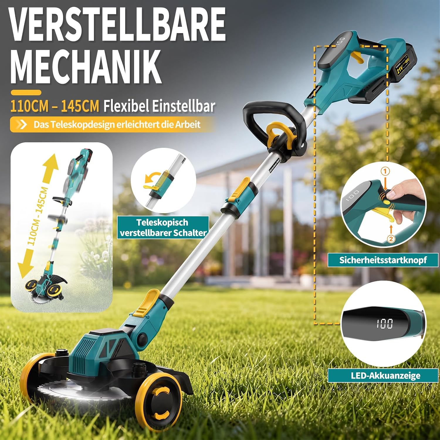 Rasentrimmer mit Akku, 21V Akku Rasentrimmer für Makita Akku, Rasentrimmer mit Unkrautbürste, 2 * 4.0Ah 5 in 1 Rasentrimmer, 900W Bürstenloser Motor Freischneider Akku für Rasen, Garten, Hof(Blau) 4 Rasentrimmer mit Akku, 21V Akku Rasentrimmer für Makita Akku, Rasentrimmer mit Unkrautbürste, 2 * 4.0Ah 5 in 1 Rasentrimmer, 900W Bürstenloser Motor Freischneider Akku für Rasen, Garten, Hof(Blau) – Bild 4