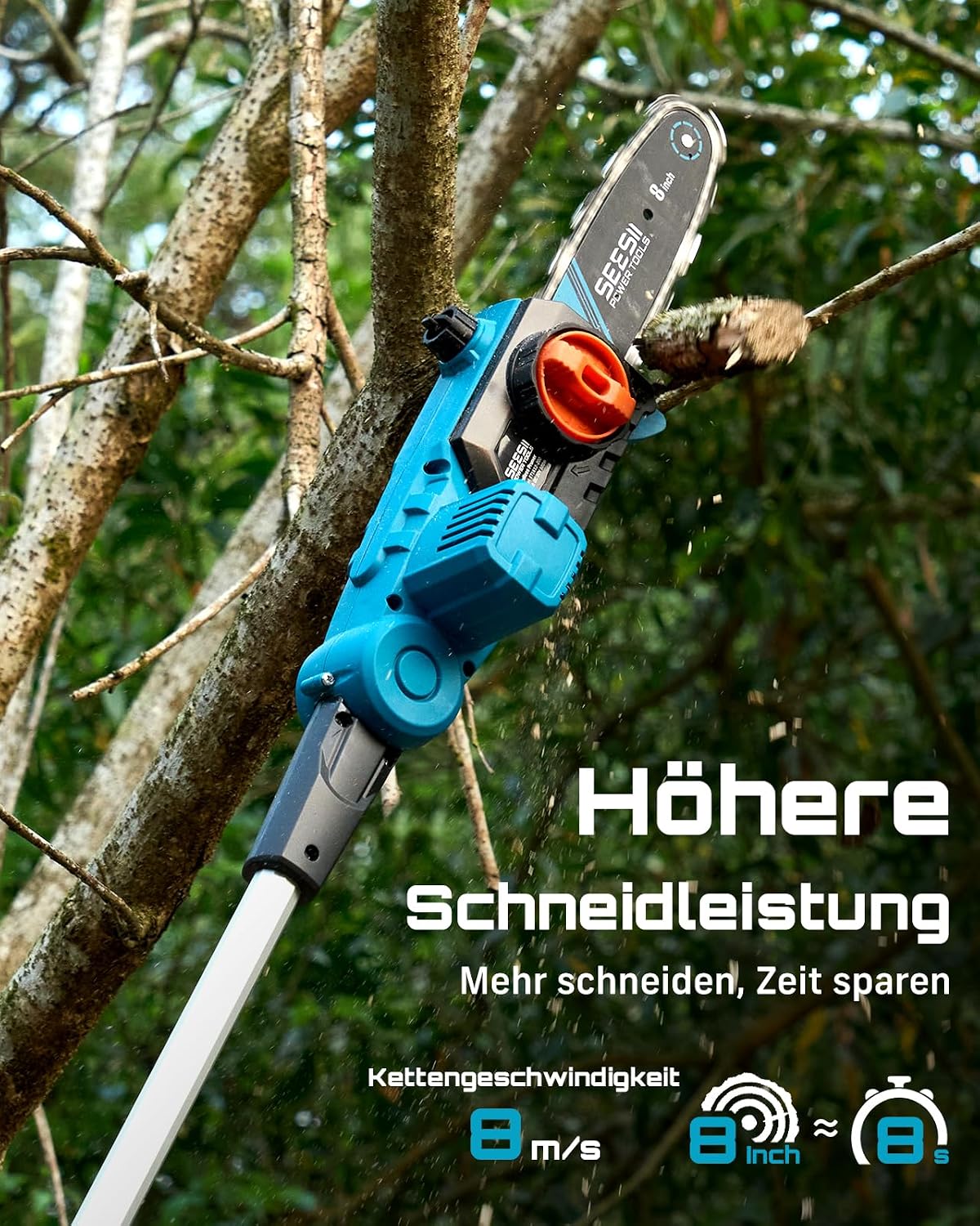 SEESII 8-Zoll Hochentaster, Akku Astsäge Teleskop für Beschneiden von Ästen | 20V Stangen-Kettensäge für äste mit 2x4000mAh Batterie,für Baumbeschneidung, 15-Ft Max Reichweite, Automatische Schmierung 3 SEESII 8-Zoll Hochentaster, Akku Astsäge Teleskop für Beschneiden von Ästen | 20V Stangen-Kettensäge für äste mit 2x4000mAh Batterie,für Baumbeschneidung, 15-Ft Max Reichweite, Automatische Schmierung – Bild 3