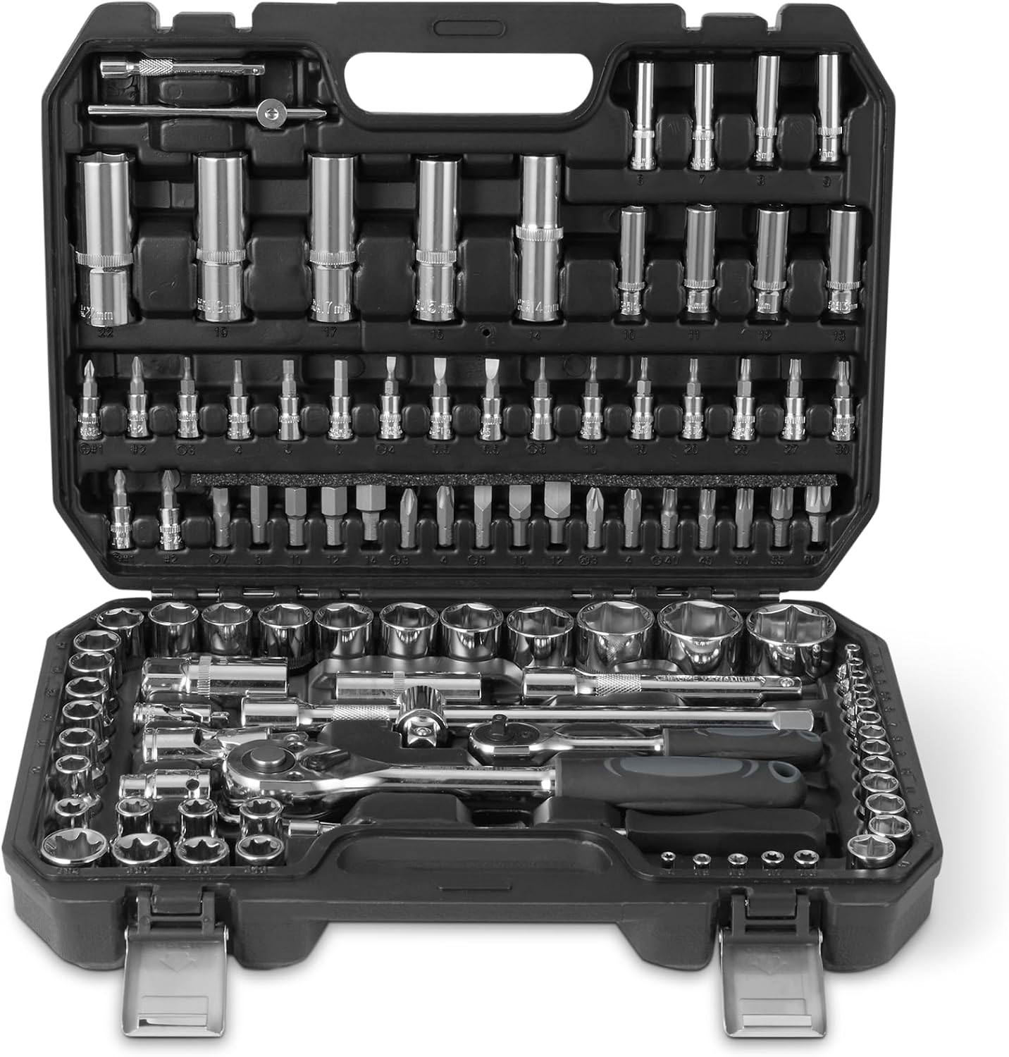 Amazon Basics Steckschlüsselsatz mit Ratschen, Verlängerungen und Bits, CRV-Stahl, Ratschenschlüssel-Set für Heimwerker und Autoreparaturen, 108 Teile, Inklusive Aufbewahrungskoffer 1 Amazon Basics Steckschlüsselsatz mit Ratschen, Verlängerungen und Bits, CRV-Stahl, Ratschenschlüssel-Set für Heimwerker und Autoreparaturen, 108 Teile, Inklusive Aufbewahrungskoffer