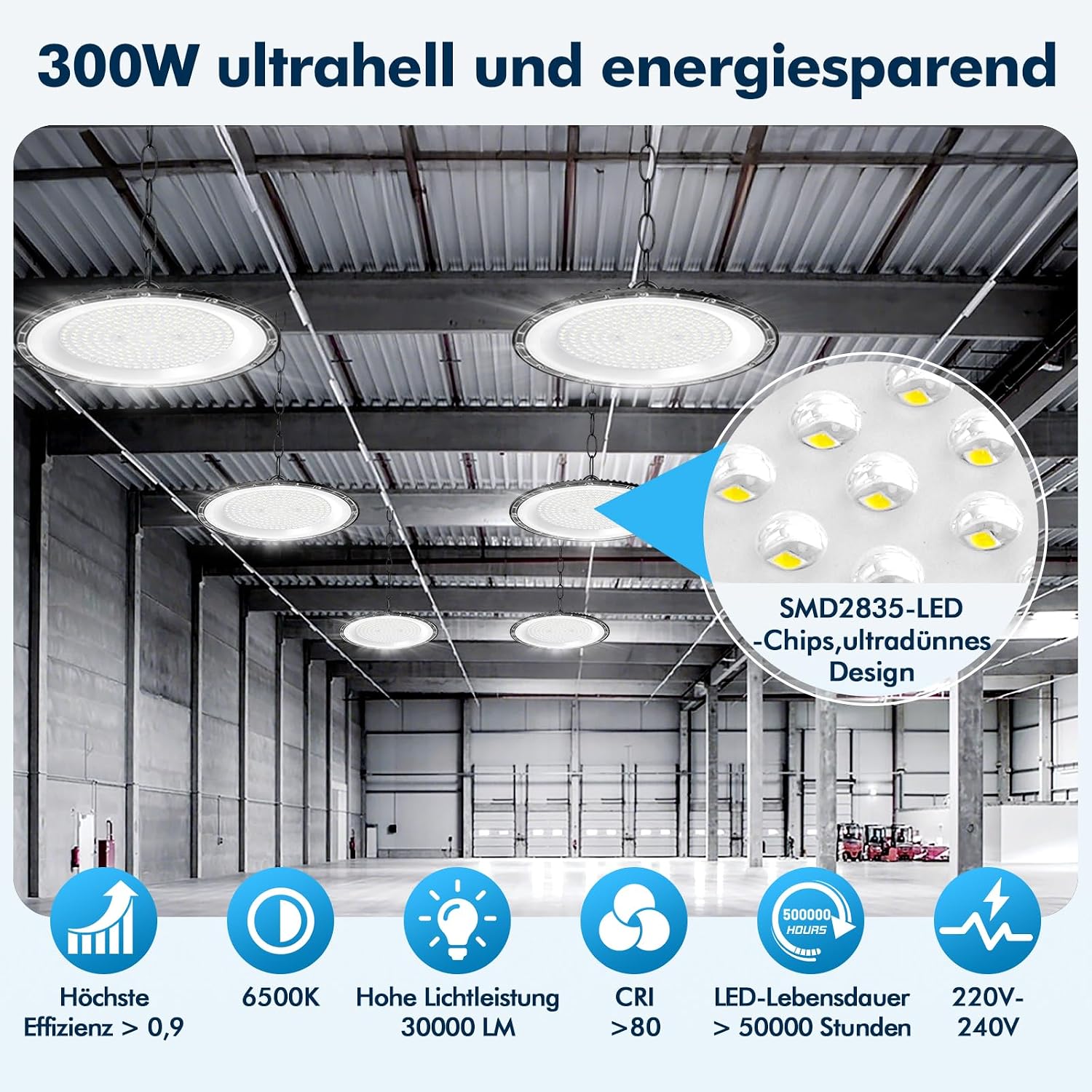 2Pack 300W UFO LED High Bay Light, Hallenstrahler 30000LM, 6500K Kaltweiß UFO LED Werkstattlampe, IP65 Wasserdichte LED Werkstatt Deckenleuchte für Fabriken,Garage,Lagerhaus 2 2Pack 300W UFO LED High Bay Light, Hallenstrahler 30000LM, 6500K Kaltweiß UFO LED Werkstattlampe, IP65 Wasserdichte LED Werkstatt Deckenleuchte für Fabriken,Garage,Lagerhaus – Bild 2