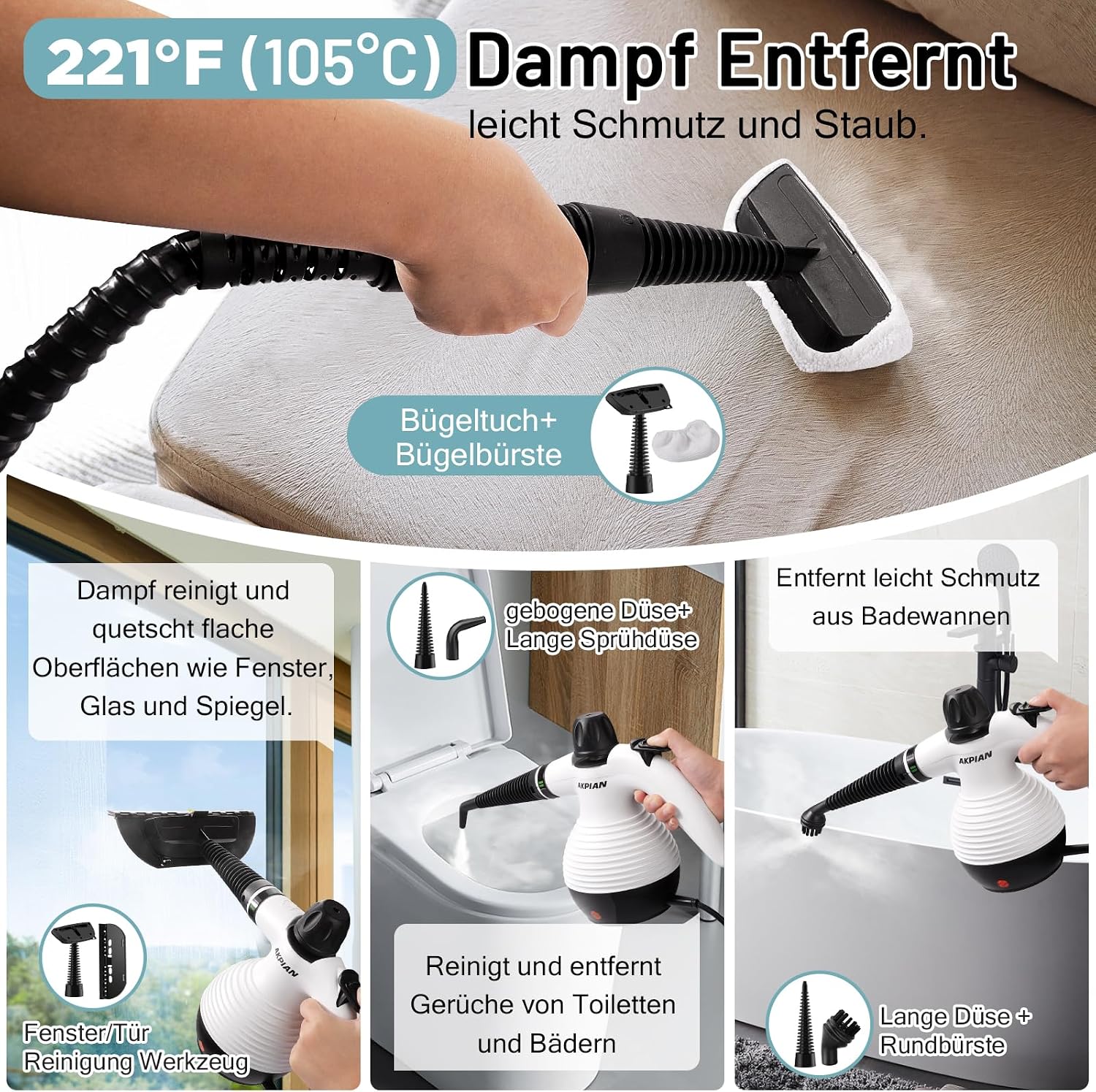 Dampfreiniger Handgerät, Steam Cleaner mit 10 Zubehör 3 Dampfreiniger Handgerät, Steam Cleaner mit 10 Zubehör – Bild 3