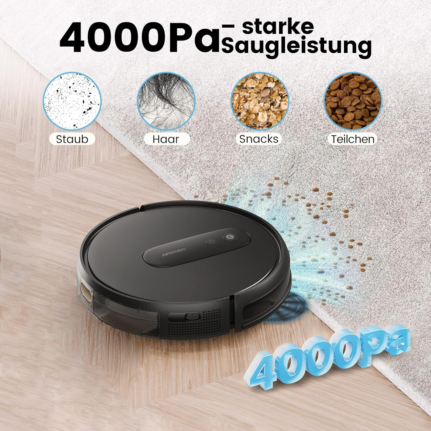 FIXR P25 Saugroboter ohne Wischfunktion, Staubsauger Roboter mit 4000 Pa | P25 Roboterstaubsauger mit Ladestation, Saugroboter für Teppich Tierhaare Hartböden, 120 Min Laufzeit, APP Steuerung 2 FIXR P25 Saugroboter ohne Wischfunktion, Staubsauger Roboter mit 4000 Pa | P25 Roboterstaubsauger mit Ladestation, Saugroboter für Teppich Tierhaare Hartböden, 120 Min Laufzeit, APP Steuerung – Bild 2