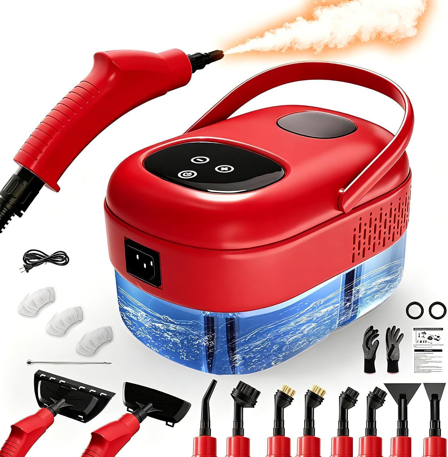 Dampfreiniger Handgerät, 15 Sekunden Aufheizzeit, 1,1L Wassertank, Rot 1 Dampfreiniger Handgerät, 15 Sekunden Aufheizzeit, 1,1L Wassertank, Rot