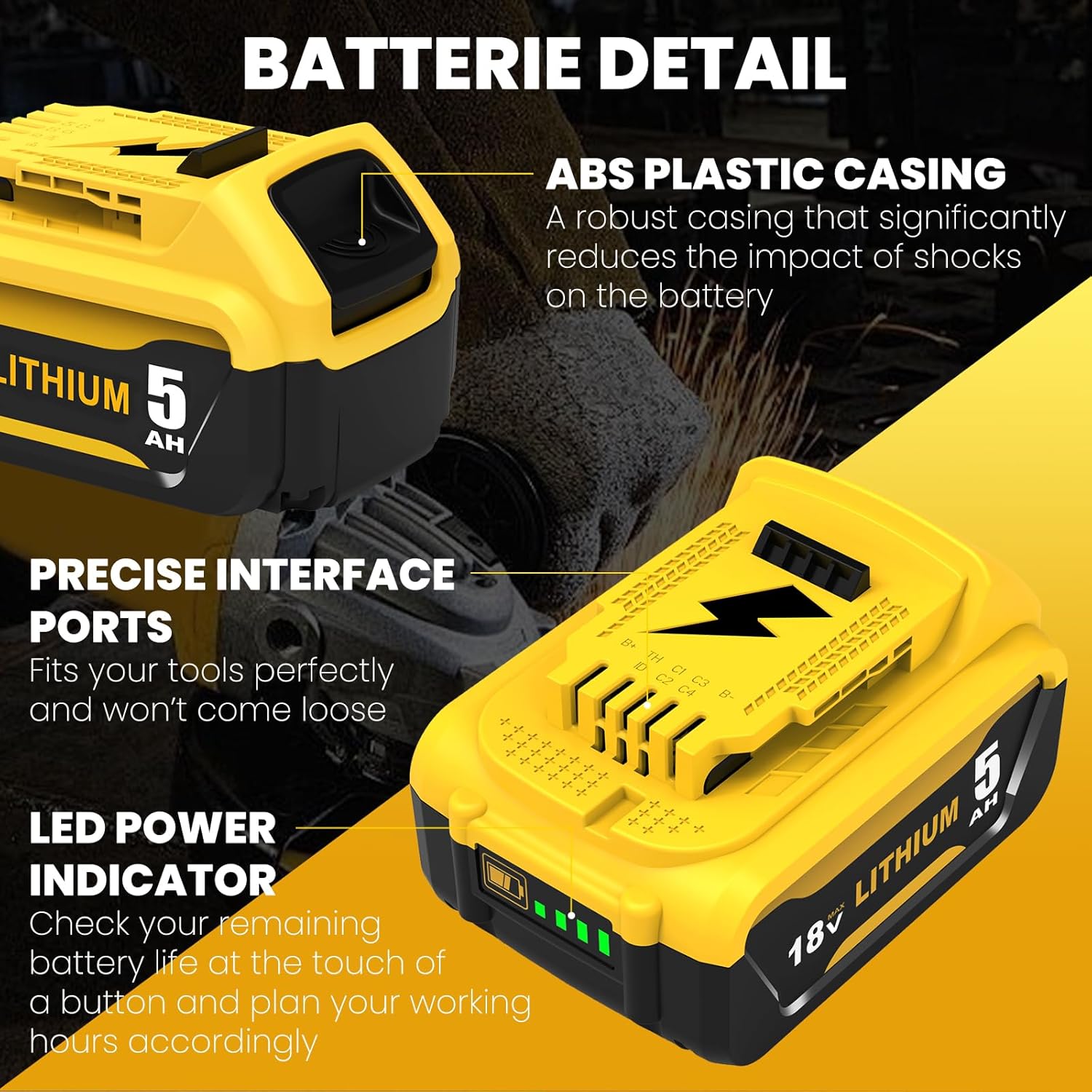 2 Stück Ersatzakku für Dewalt Akku 18V 5.0Ah+ Ladegerät DCB107 10.8V-20V DCB184 DCB182 DCB181 DCB180 DCB201 DCB200 DCB204 mit LED-Anzeigeu 4 2 Stück Ersatzakku für Dewalt Akku 18V 5.0Ah+ Ladegerät DCB107 10.8V-20V DCB184 DCB182 DCB181 DCB180 DCB201 DCB200 DCB204 mit LED-Anzeigeu – Bild 4