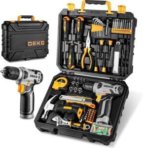 DEKO 126-teiliger Werkzeugkoffer mit 8V-Akkuschrauber, Multifunktionaler Akkuschrauber Set, Basis Werkzeugkasten für den Hausgebrauch, DIY Handwerkzeug Set fur Zuhause, Büro und Garten