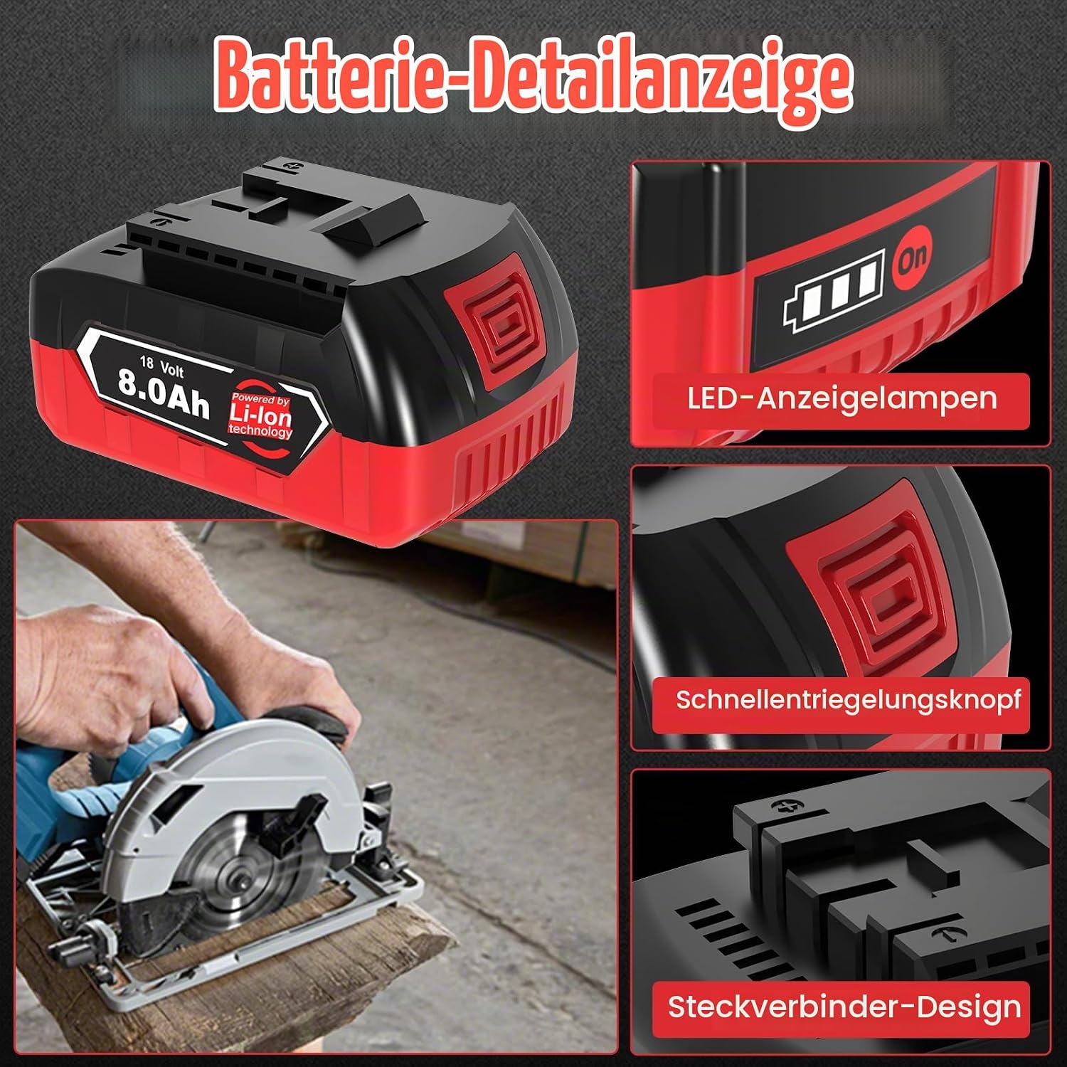 4X 8000mAh GBA Ersatzakku für Bosch Akku 18V 8ah kompatibel für Bosch Professional 18V System Akku-Werkzeuge Nicht kompatibel mit grünen Werkzeugen 4 4X 8000mAh GBA Ersatzakku für Bosch Akku 18V 8ah kompatibel für Bosch Professional 18V System Akku-Werkzeuge Nicht kompatibel mit grünen Werkzeugen – Bild 4