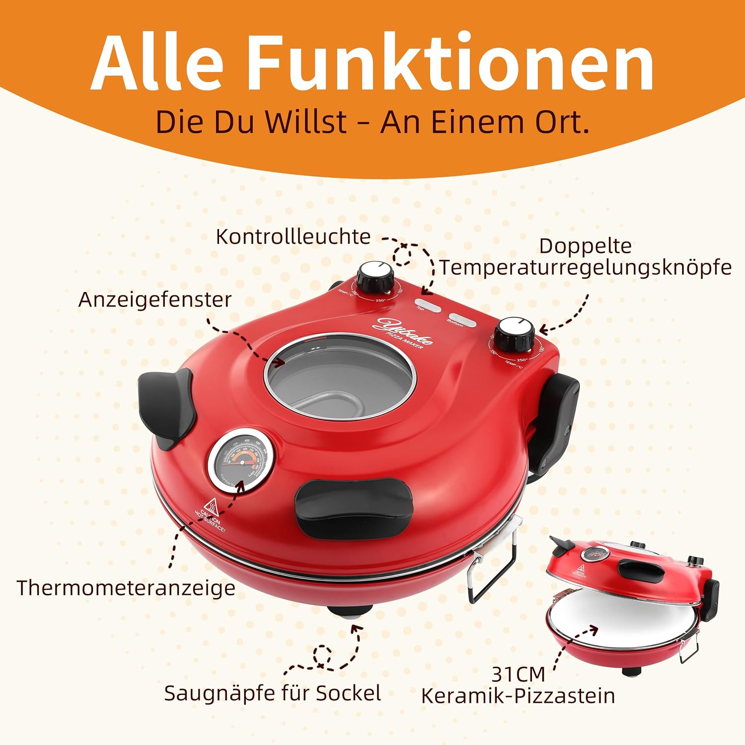 1200W Pizzaofen elektrisch, Indoor-Pizzaofen,Rot 2 1200W Pizzaofen elektrisch, Indoor-Pizzaofen,Rot – Bild 2
