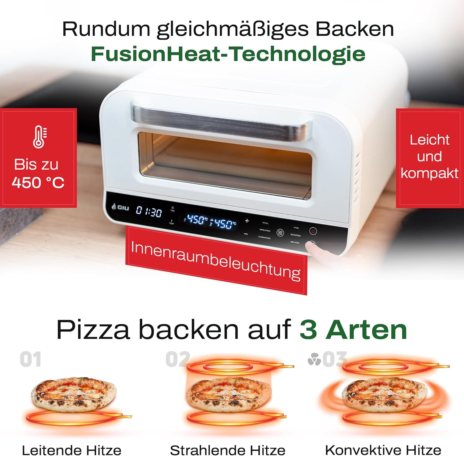 Elektrischer Pizzaofen – Starker Elektro-Ofen für neapolitanische Pizza | Backofen, Pizzaofen, elektrisch, Electric Oven | Über 400 Grad FusionHeat-Tech | Genieße Steinofen-Geschmack Zuhause | GIU 4 Elektrischer Pizzaofen – Starker Elektro-Ofen für neapolitanische Pizza | Backofen, Pizzaofen, elektrisch, Electric Oven | Über 400 Grad FusionHeat-Tech | Genieße Steinofen-Geschmack Zuhause | GIU – Bild 4