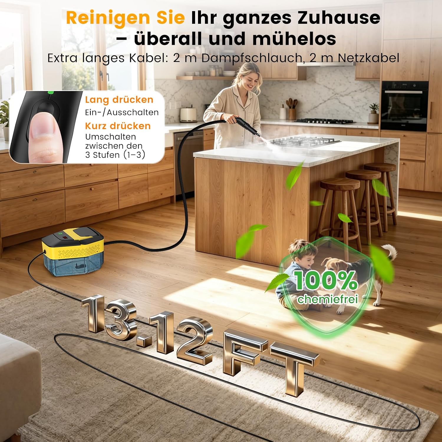 Granarbol 1800ml-2500W Dampfreiniger, 8s Heizung 275°F/145°C Entfernt Fett | Handdampfreiniger Testsieger, Steam Cleaner mit 10PCS Reinigungsset,3.2 Bar/ 3-stufig für Auto Bad Fenster Fliesen Sofa Küche 4 Granarbol 1800ml-2500W Dampfreiniger, 8s Heizung 275°F/145°C Entfernt Fett | Handdampfreiniger Testsieger, Steam Cleaner mit 10PCS Reinigungsset,3.2 Bar/ 3-stufig für Auto Bad Fenster Fliesen Sofa Küche – Bild 4