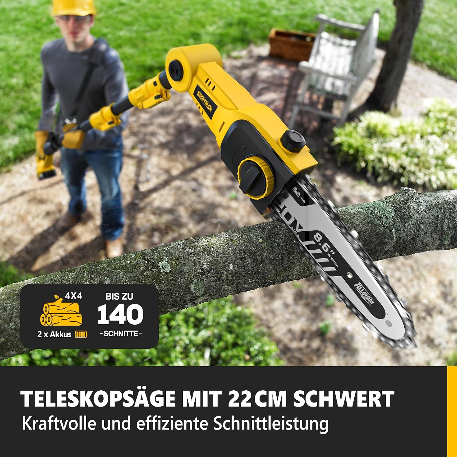 Alloyman 20V MAX 2-in-1 Teleskop Akku Heckenschere und Akku Hochentaster, mit 2 x 4,0 Ah Akkus und Ladegerät, 2,4 Meter Teleskopsäge und Heckenschneider für Strauch und Heckenschnitt 5 Alloyman 20V MAX 2-in-1 Teleskop Akku Heckenschere und Akku Hochentaster, mit 2 x 4,0 Ah Akkus und Ladegerät, 2,4 Meter Teleskopsäge und Heckenschneider für Strauch und Heckenschnitt – Bild 5