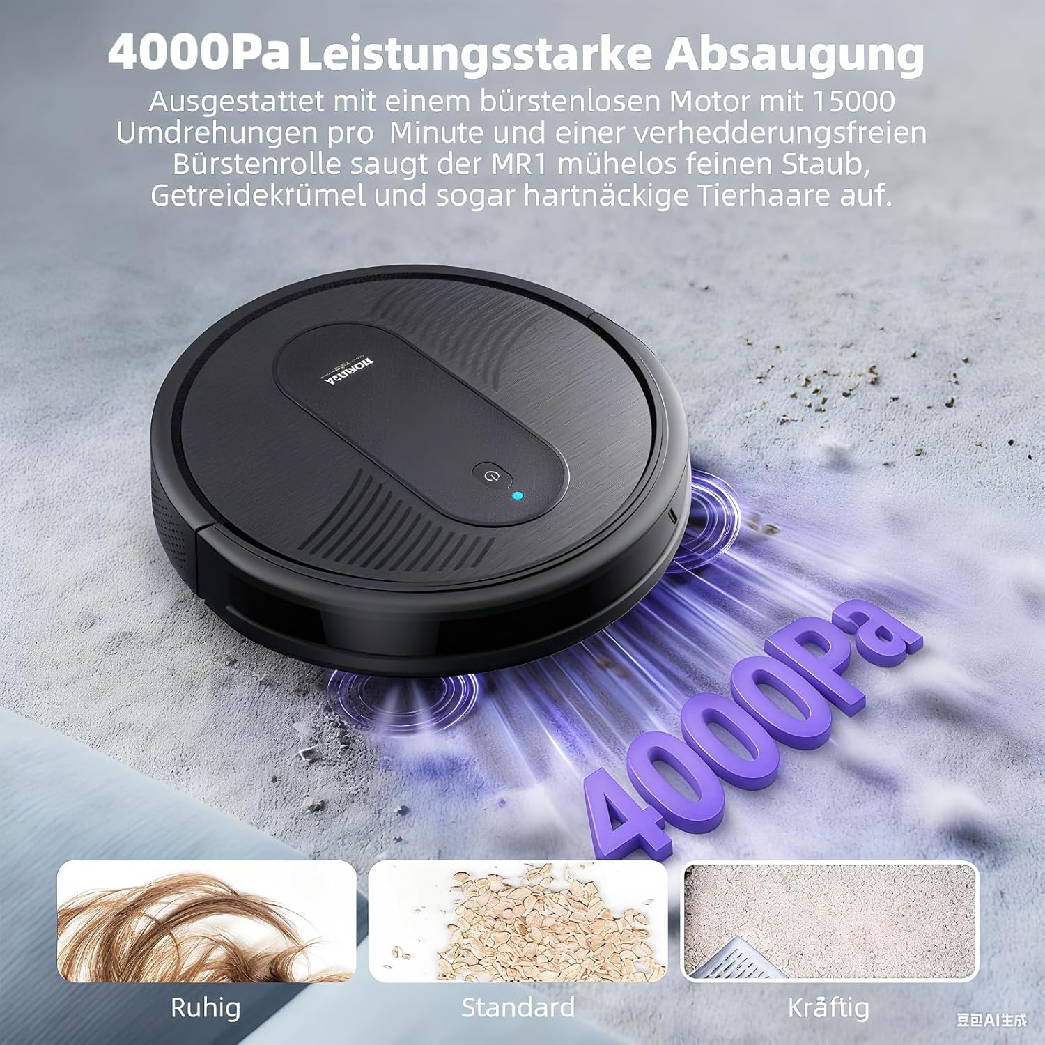 MONSGA Saugroboter mit Wischfunktion 3 in 1/4000PA/140Min Laufzeit | Saug und Wischroboter mit 2 Bürsten,Staubsauger Roboter mit Auto-Teppich-Boost für Tierhaare Teppich Böden, APP Steuerung 4 MONSGA Saugroboter mit Wischfunktion 3 in 1/4000PA/140Min Laufzeit | Saug und Wischroboter mit 2 Bürsten,Staubsauger Roboter mit Auto-Teppich-Boost für Tierhaare Teppich Böden, APP Steuerung – Bild 4