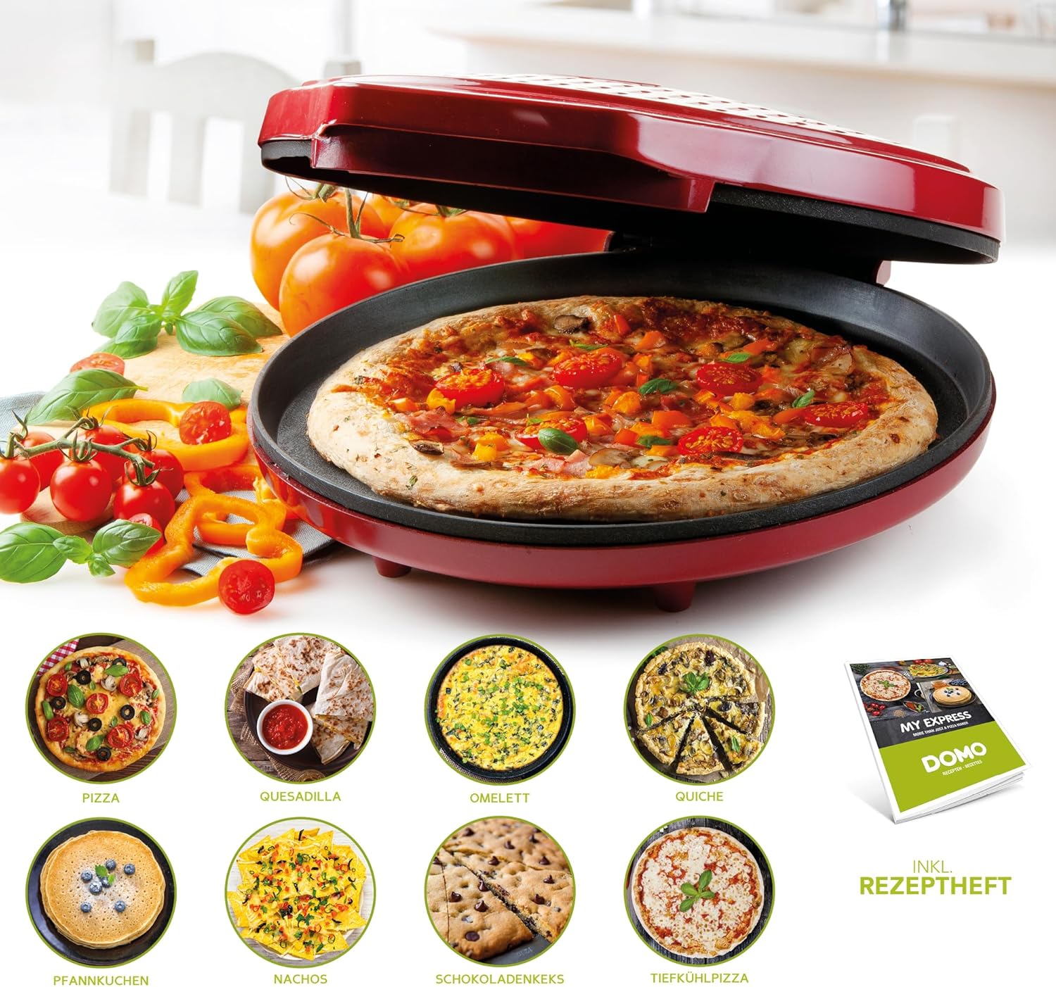 DOMO Pizzaofen – 30 cm, Pizza in 12 Min., 1450 W, Antihaft 3 DOMO Pizzaofen – 30 cm, Pizza in 12 Min., 1450 W, Antihaft – Bild 3