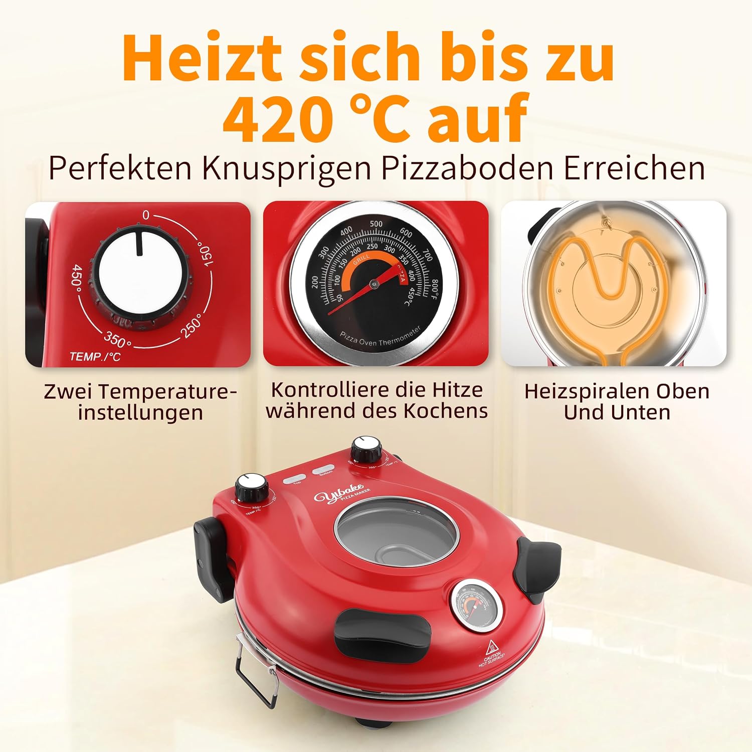 1200W Pizzaofen elektrisch, Indoor-Pizzaofen,Rot 5 1200W Pizzaofen elektrisch, Indoor-Pizzaofen,Rot – Bild 5