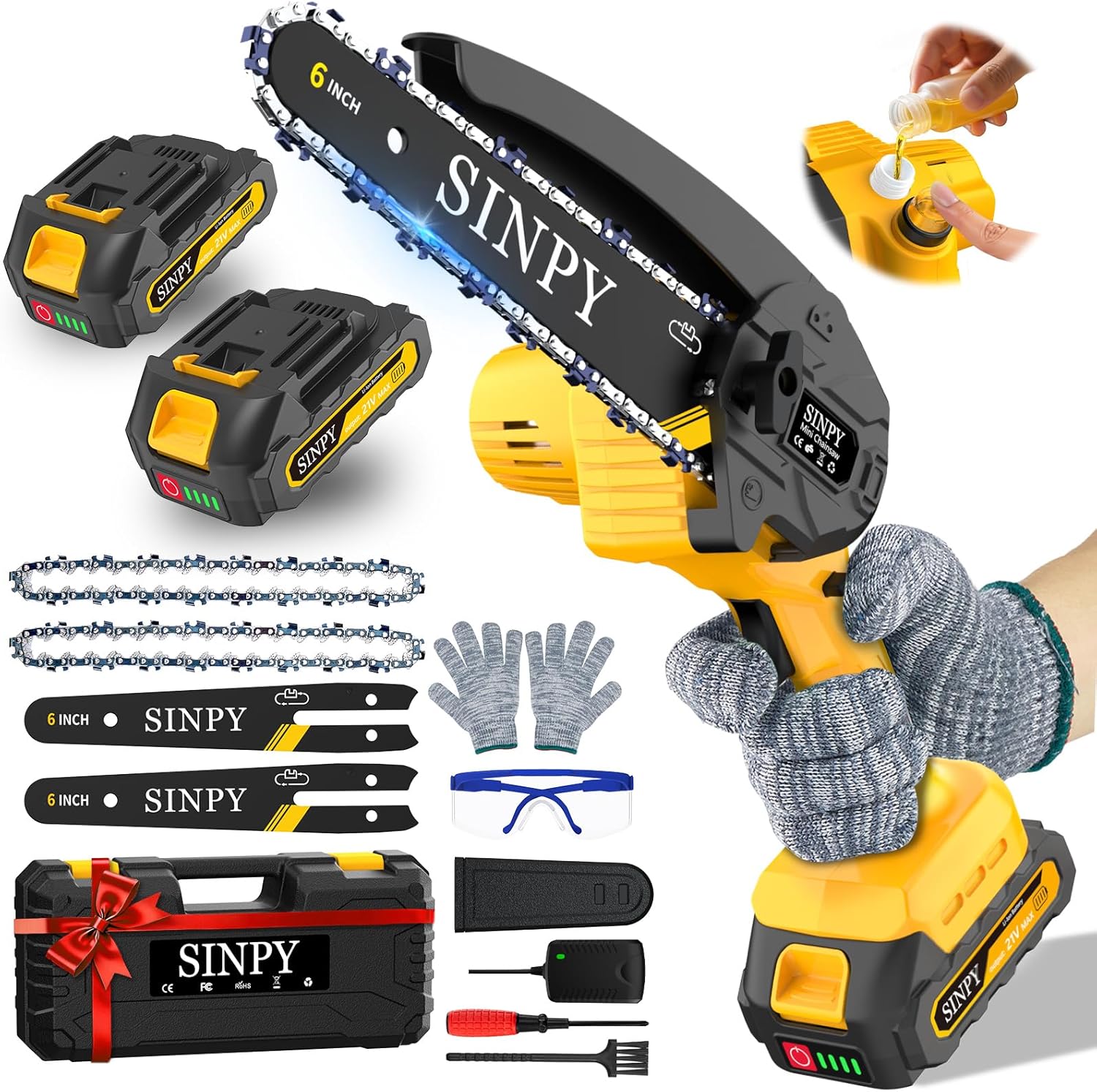6-Zoll Mini Akku kettensäge, Akkusäge mit 2x 2000 mAh akkus kabellose Handsäge mit Sicherheitsschalter für Garten Baumschneiden Brennholz 1 6-Zoll Mini Akku kettensäge, Akkusäge mit 2x 2000 mAh akkus kabellose Handsäge mit Sicherheitsschalter für Garten Baumschneiden Brennholz