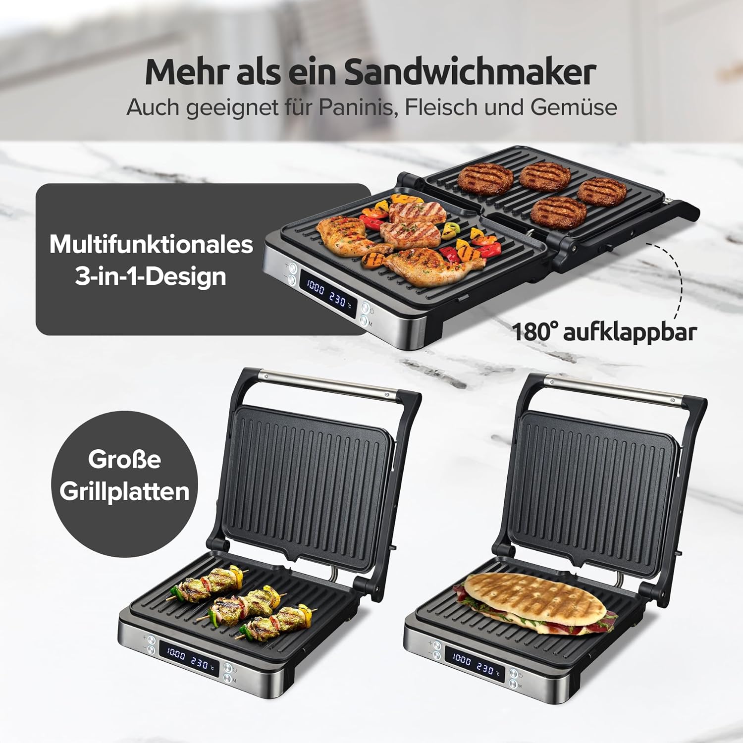 Olvy Kontaktgrill Sandwichmaker XXL Für Perfektes Braten 5 Olvy Kontaktgrill Sandwichmaker XXL Für Perfektes Braten – Bild 5