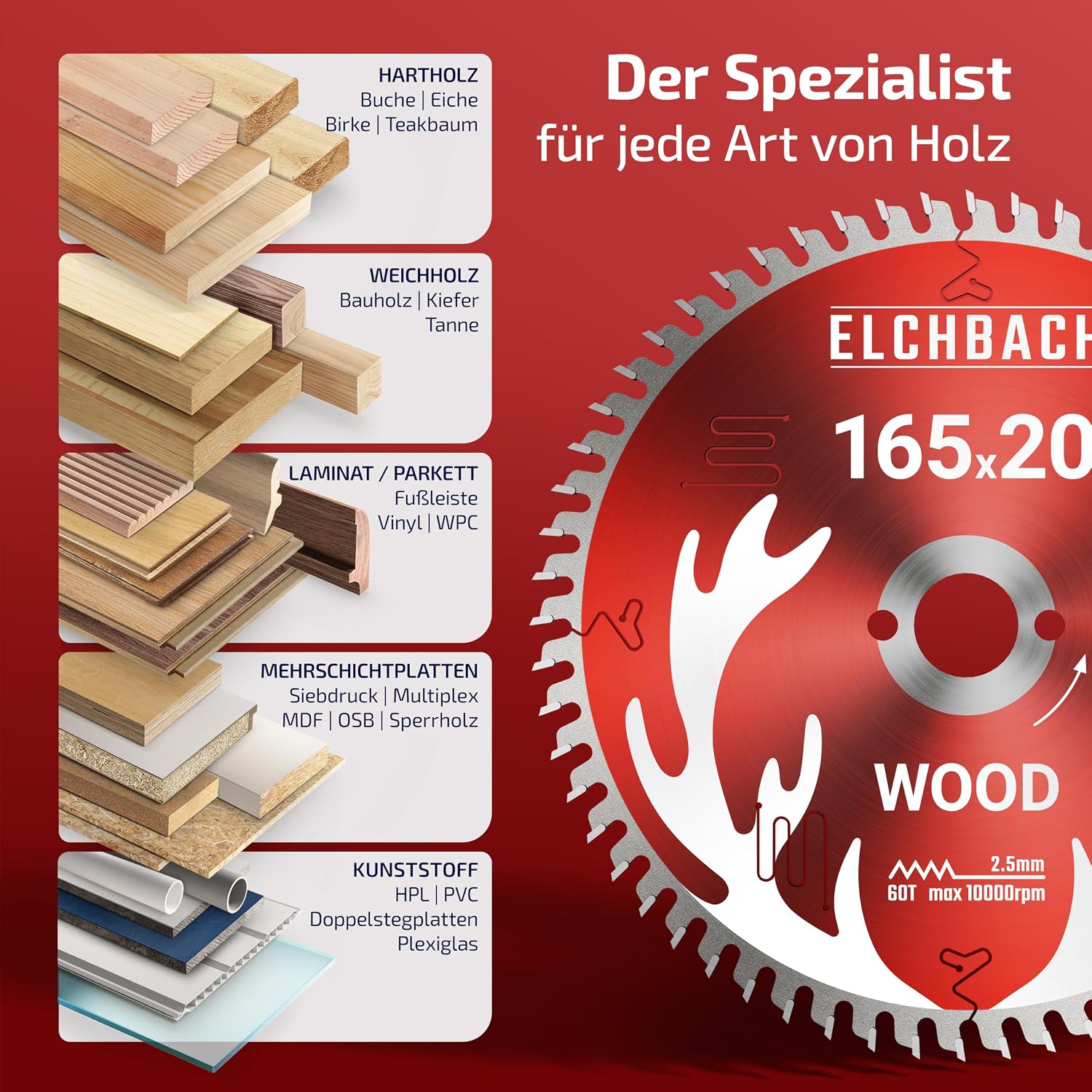 Holz Kreissägeblatt 165×20 mm Hartmetall - Ideal für Hart- und Weichholz - Sägeblatt 165x20 Holz kompatibel mit Tauchsäge & Kreissäge von Bosch & Makita 4 Holz Kreissägeblatt 165×20 mm Hartmetall - Ideal für Hart- und Weichholz - Sägeblatt 165x20 Holz kompatibel mit Tauchsäge & Kreissäge von Bosch & Makita – Bild 4