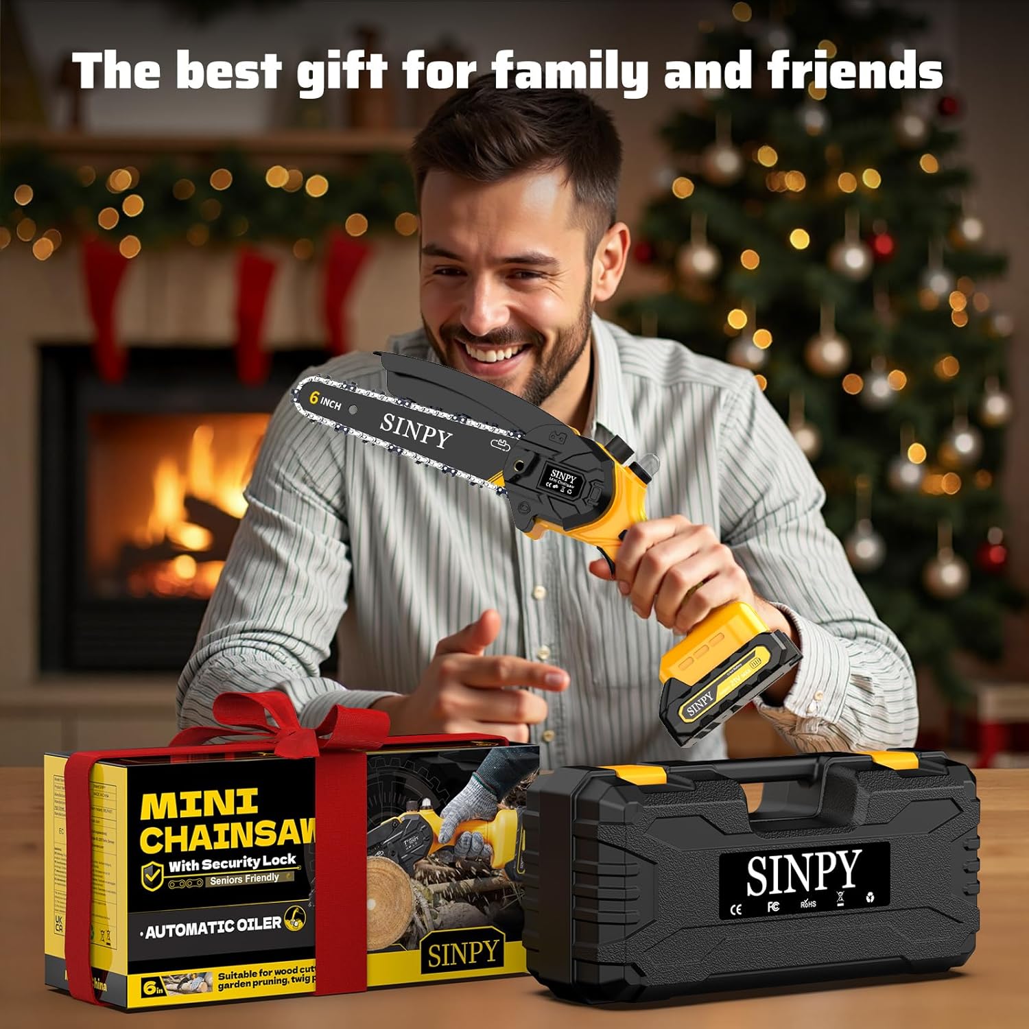 6-Zoll Mini Akku kettensäge, Akkusäge mit 2x 2000 mAh akkus kabellose Handsäge mit Sicherheitsschalter für Garten Baumschneiden Brennholz 2 6-Zoll Mini Akku kettensäge, Akkusäge mit 2x 2000 mAh akkus kabellose Handsäge mit Sicherheitsschalter für Garten Baumschneiden Brennholz – Bild 2